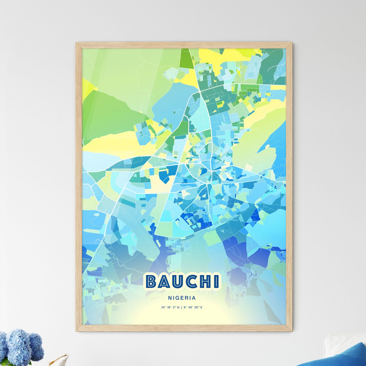 Colorful BAUCHI NIGERIA Fine Art Map Cool Blue