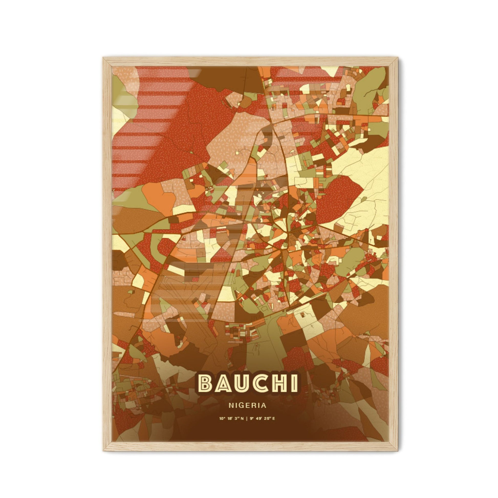 Colorful BAUCHI NIGERIA Fine Art Map Farmhouse