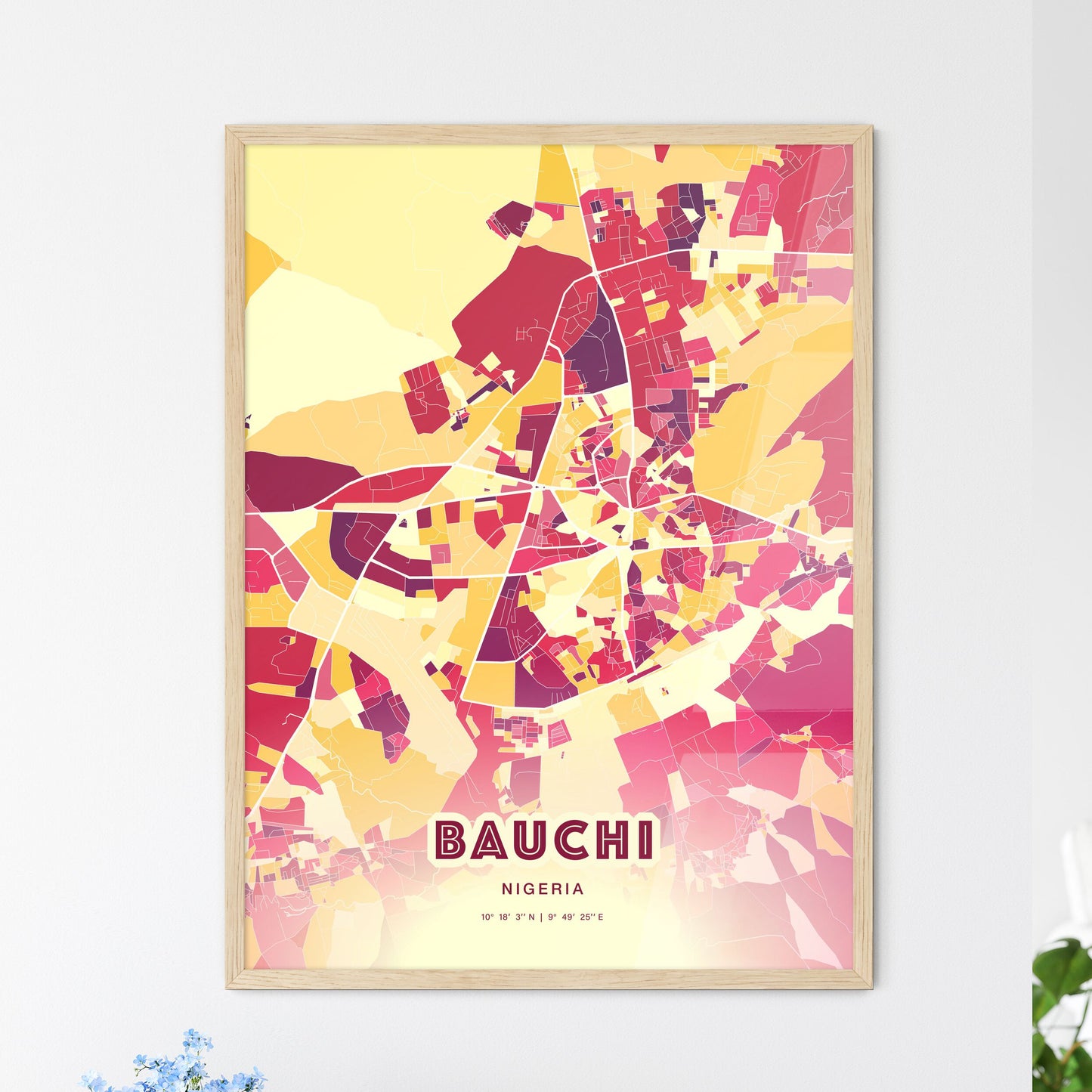 Colorful BAUCHI NIGERIA Fine Art Map Hot Red