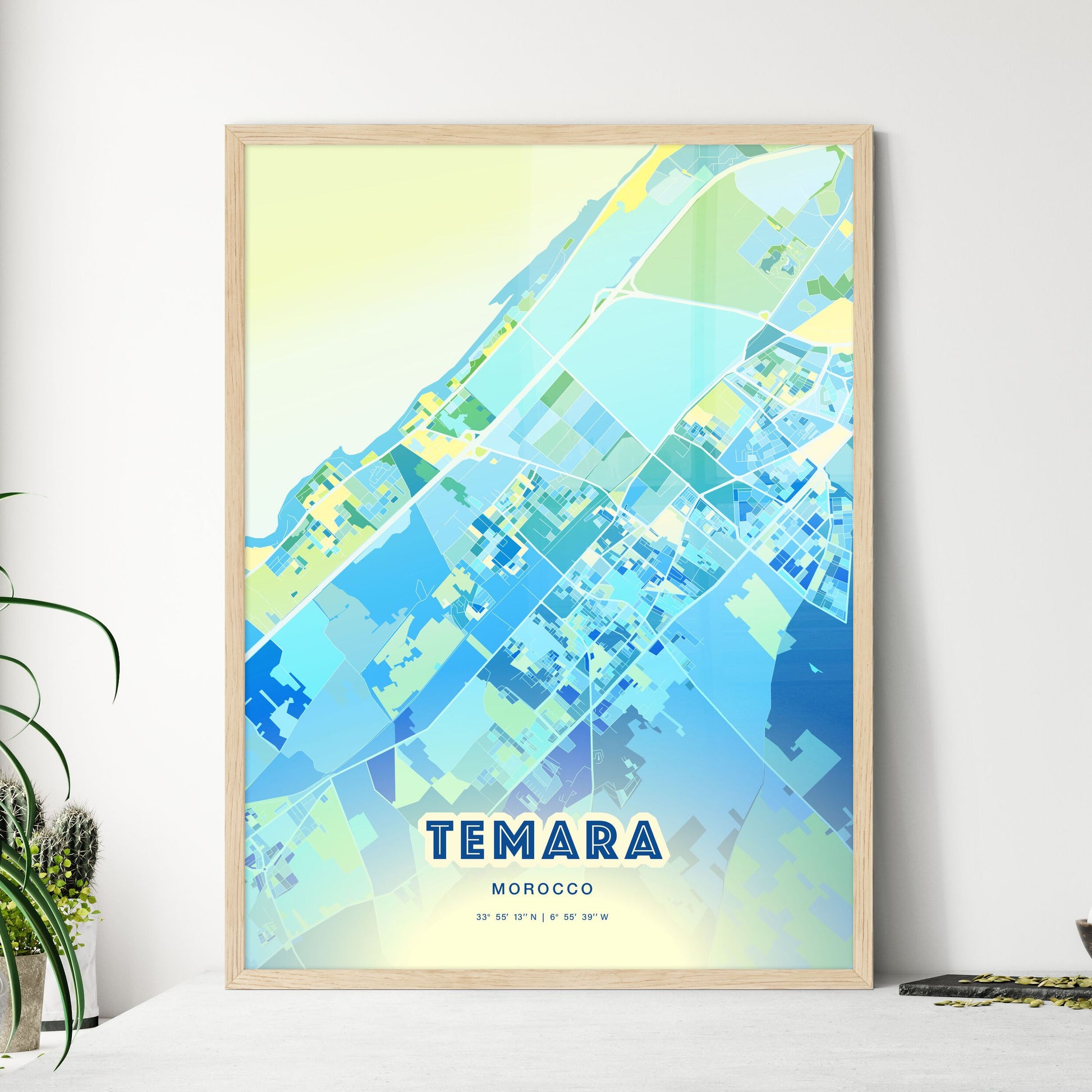 Colorful TEMARA MOROCCO Fine Art Map Cool Blue