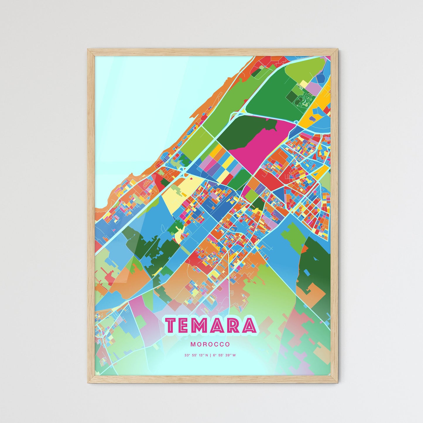 Colorful TEMARA MOROCCO Fine Art Map Crazy Colors