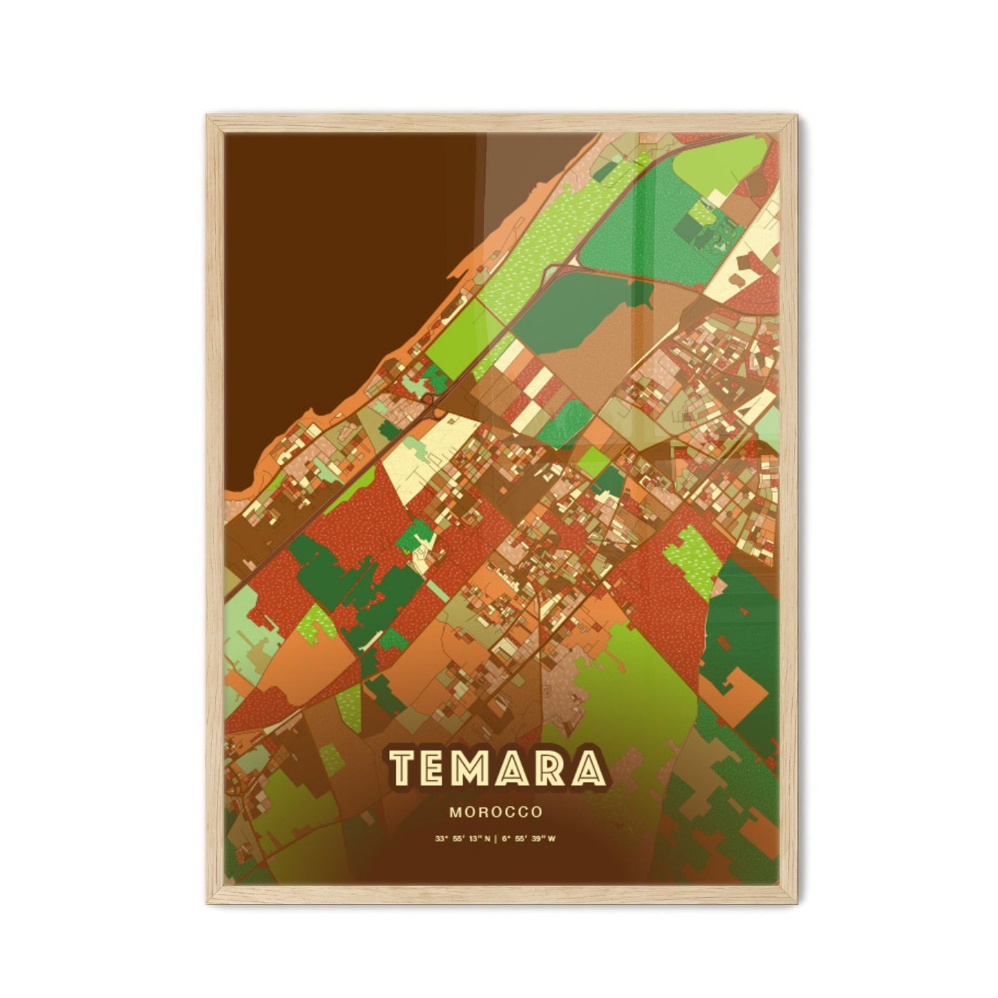 Colorful TEMARA MOROCCO Fine Art Map Farmhouse