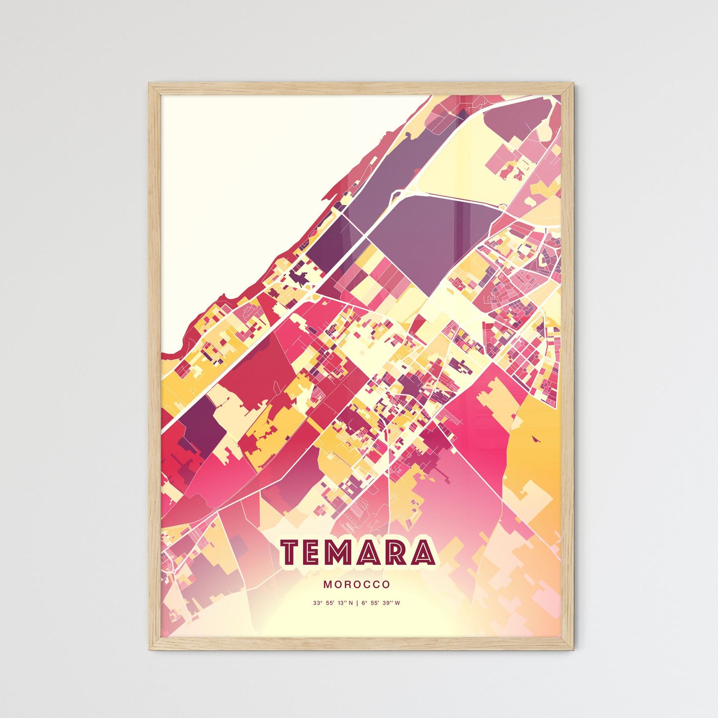 Colorful TEMARA MOROCCO Fine Art Map Hot Red