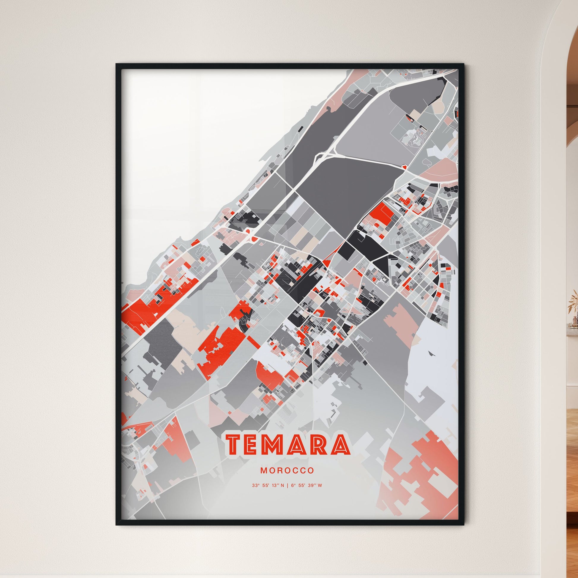 Colorful TEMARA MOROCCO Fine Art Map Modern