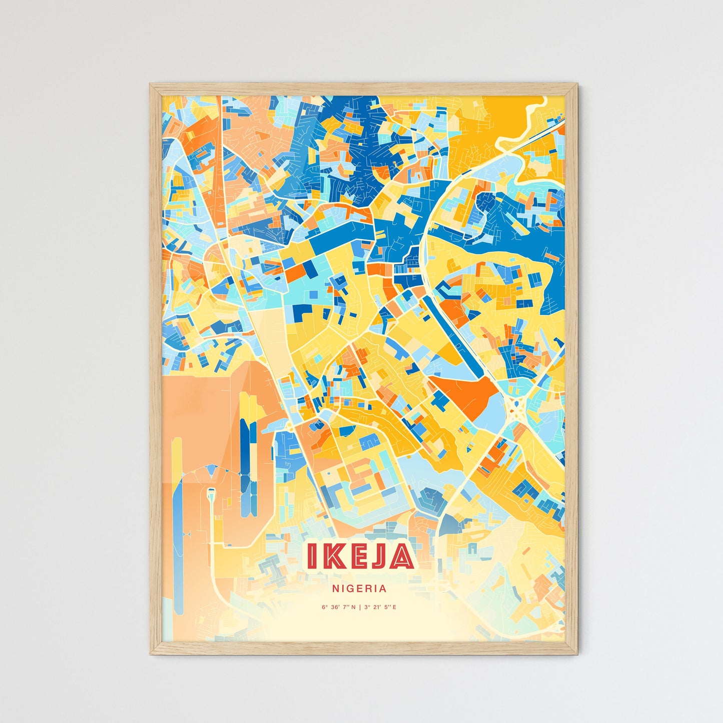 Colorful IKEJA NIGERIA Fine Art Map Blue Orange