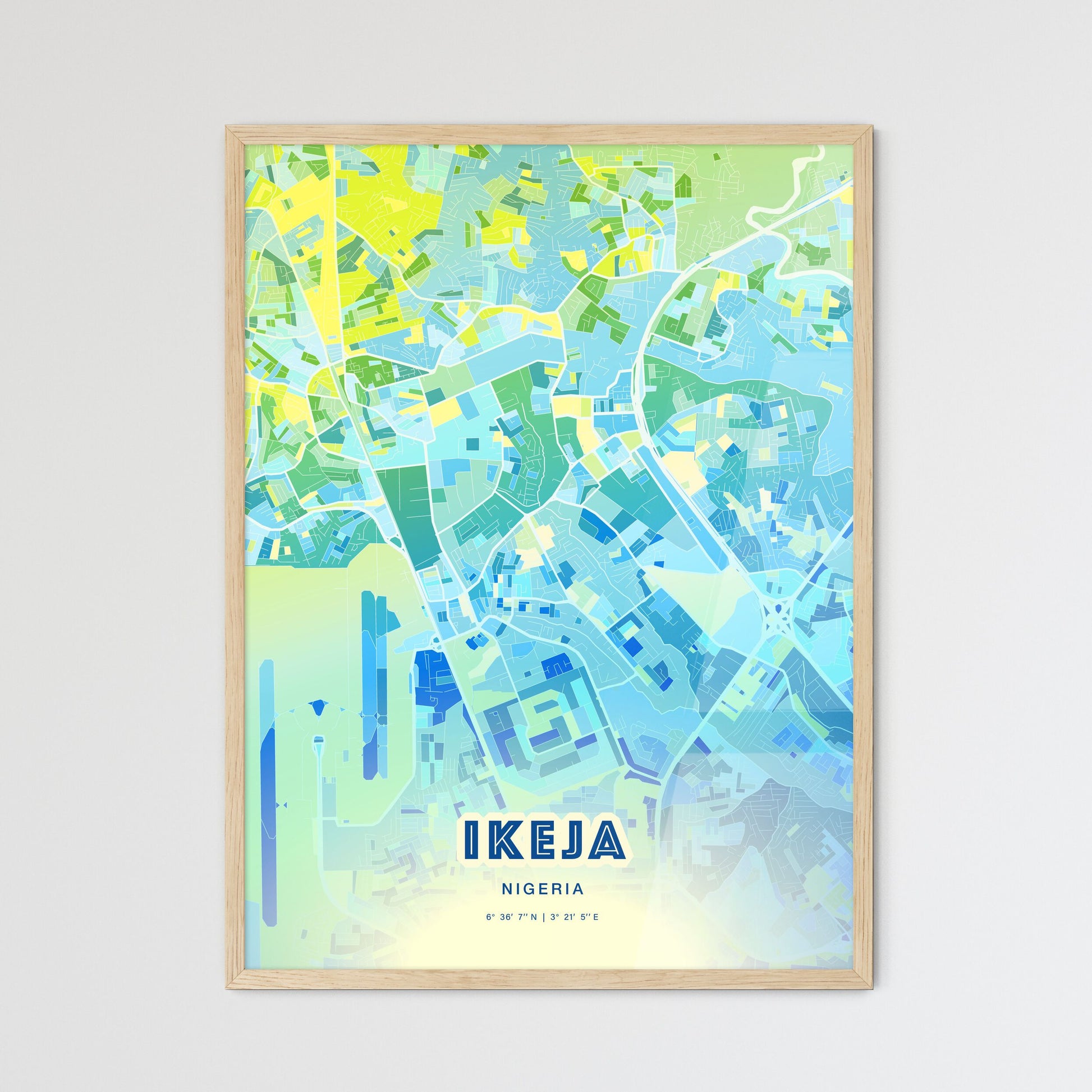 Colorful IKEJA NIGERIA Fine Art Map Cool Blue