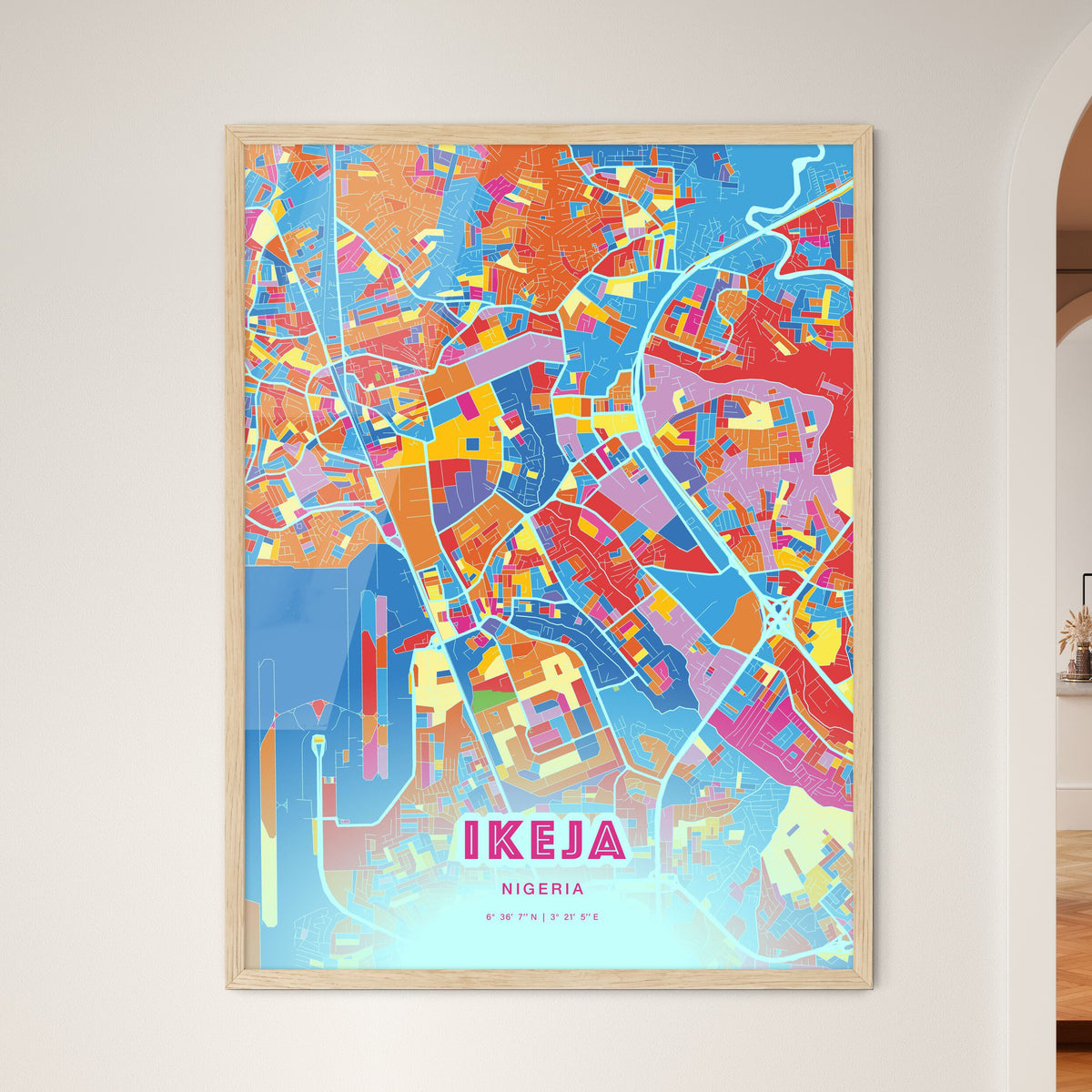 Colorful IKEJA NIGERIA Fine Art Map Crazy Colors