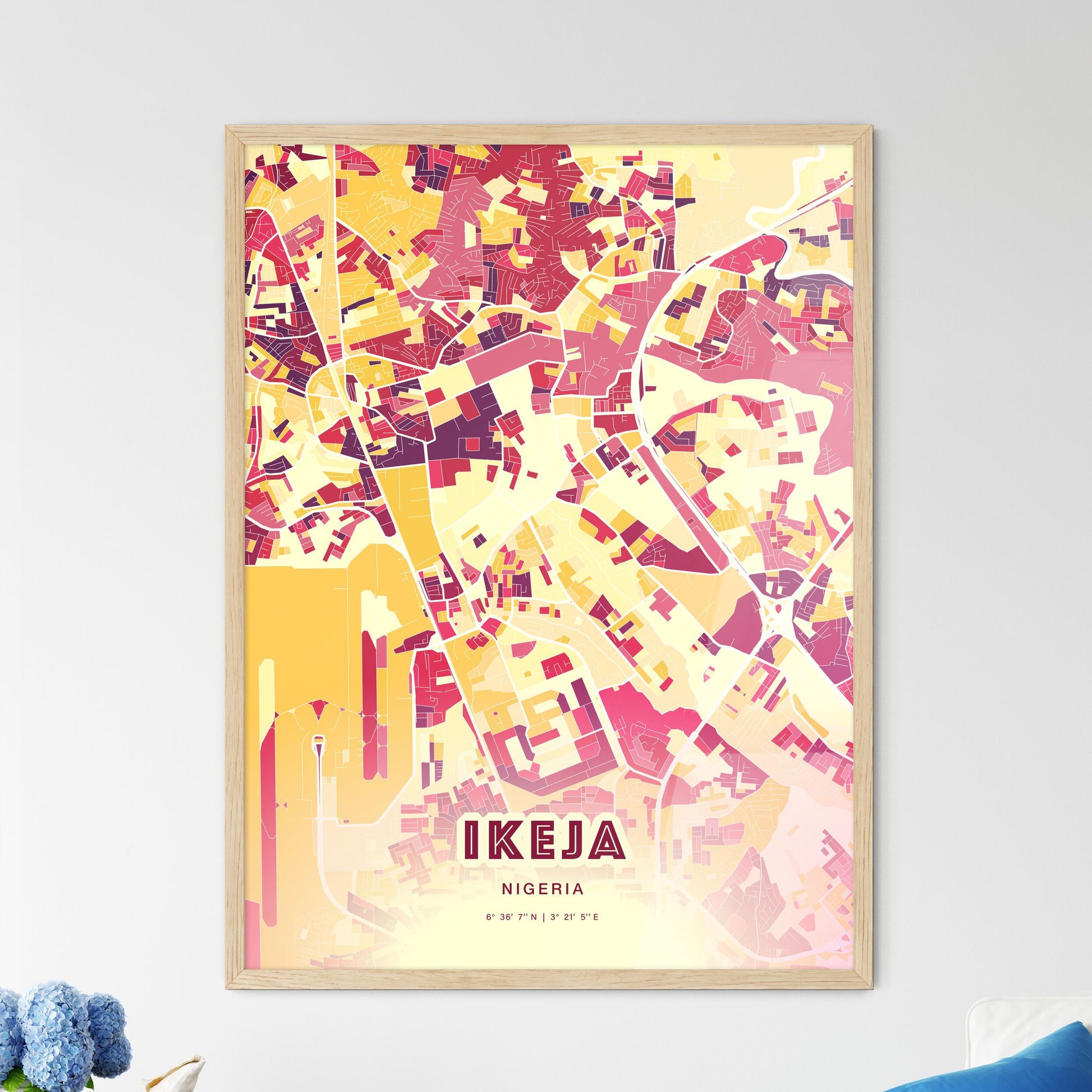 Colorful IKEJA NIGERIA Fine Art Map Hot Red