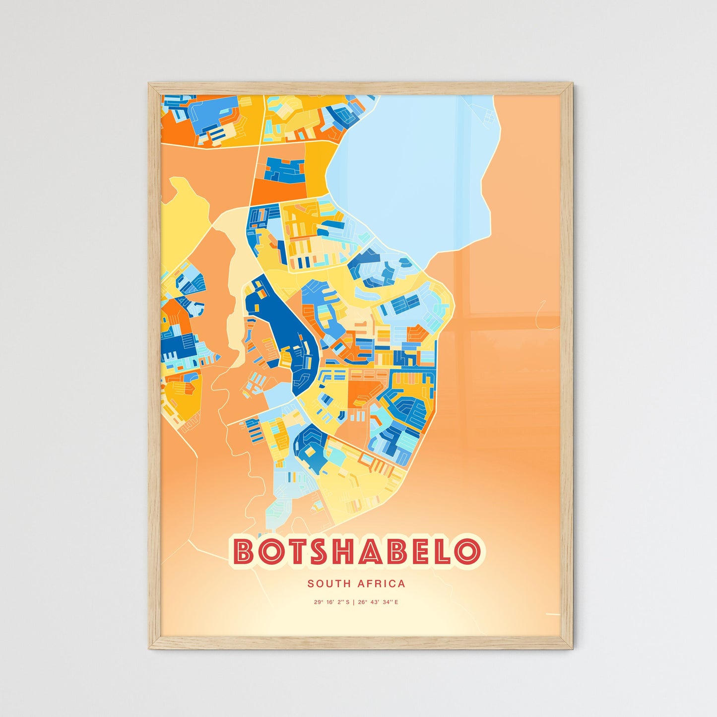 Colorful BOTSHABELO SOUTH AFRICA Fine Art Map Blue Orange