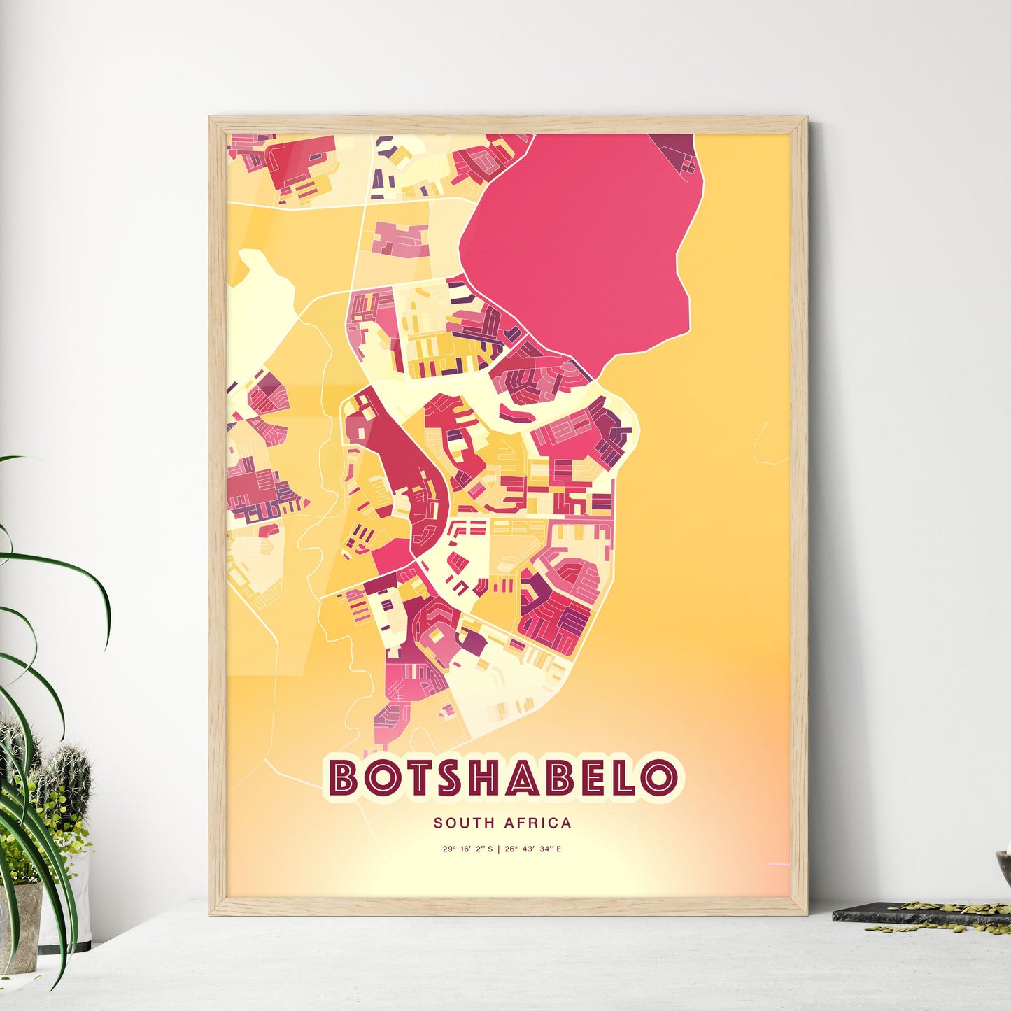 Colorful BOTSHABELO SOUTH AFRICA Fine Art Map Hot Red