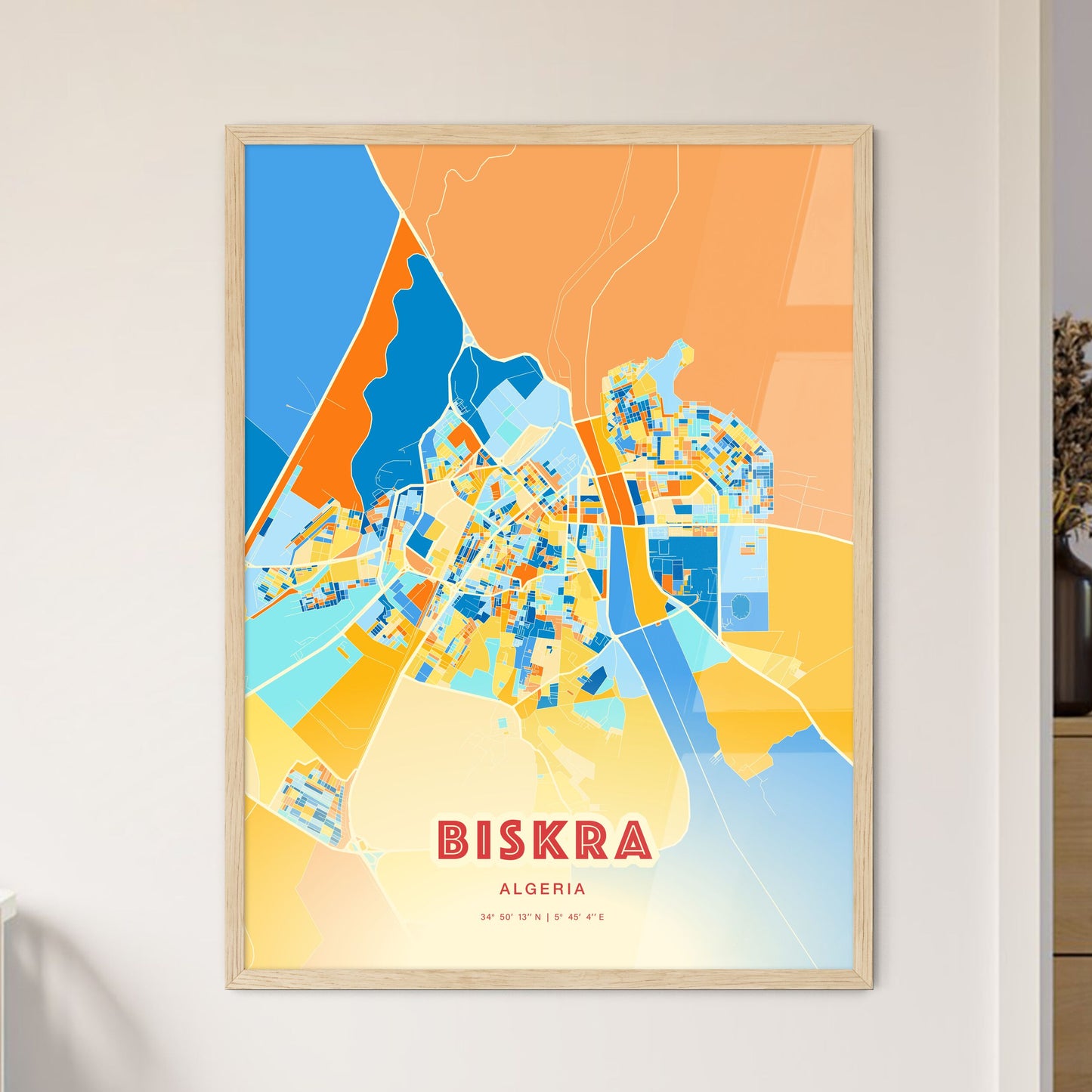 Colorful BISKRA ALGERIA Fine Art Map Blue Orange