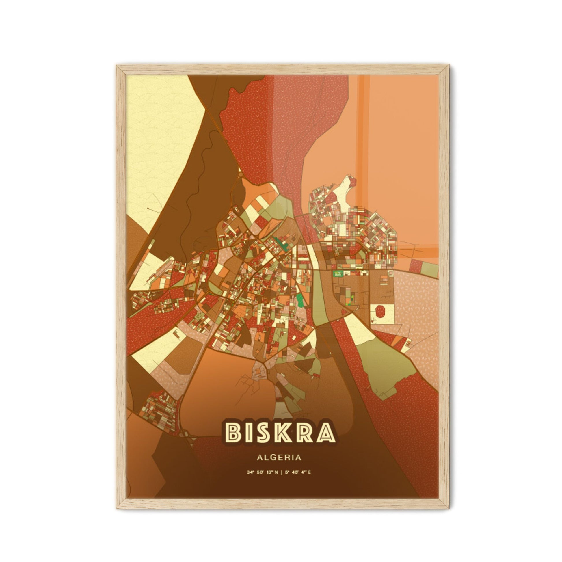 Colorful BISKRA ALGERIA Fine Art Map Farmhouse