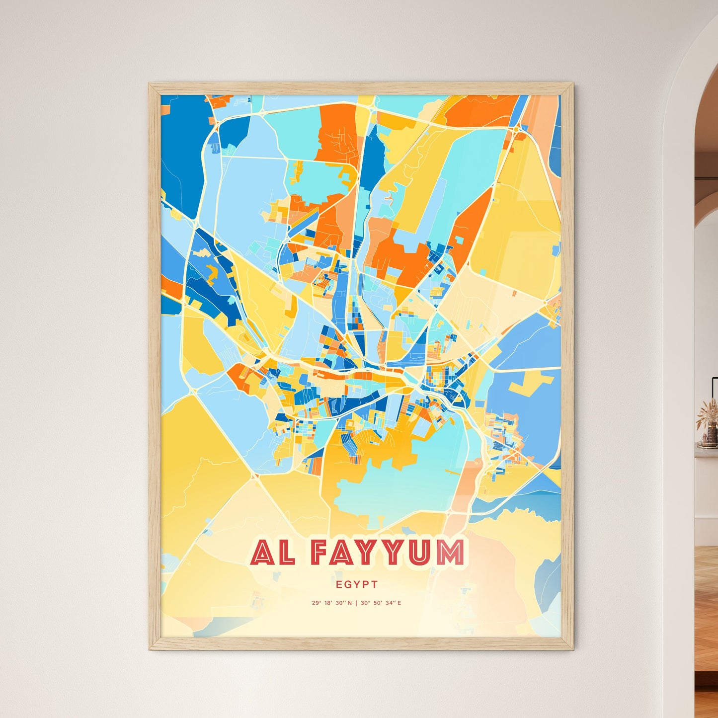 Colorful AL FAYYUM EGYPT Fine Art Map Blue Orange