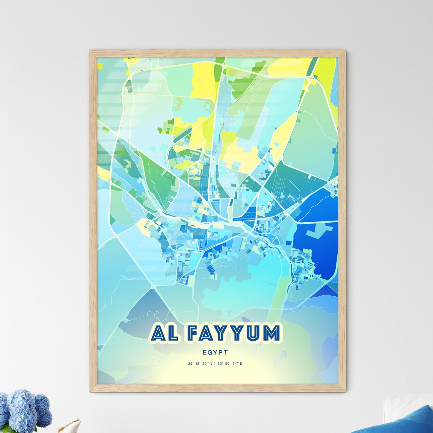 Colorful AL FAYYUM EGYPT Fine Art Map Cool Blue