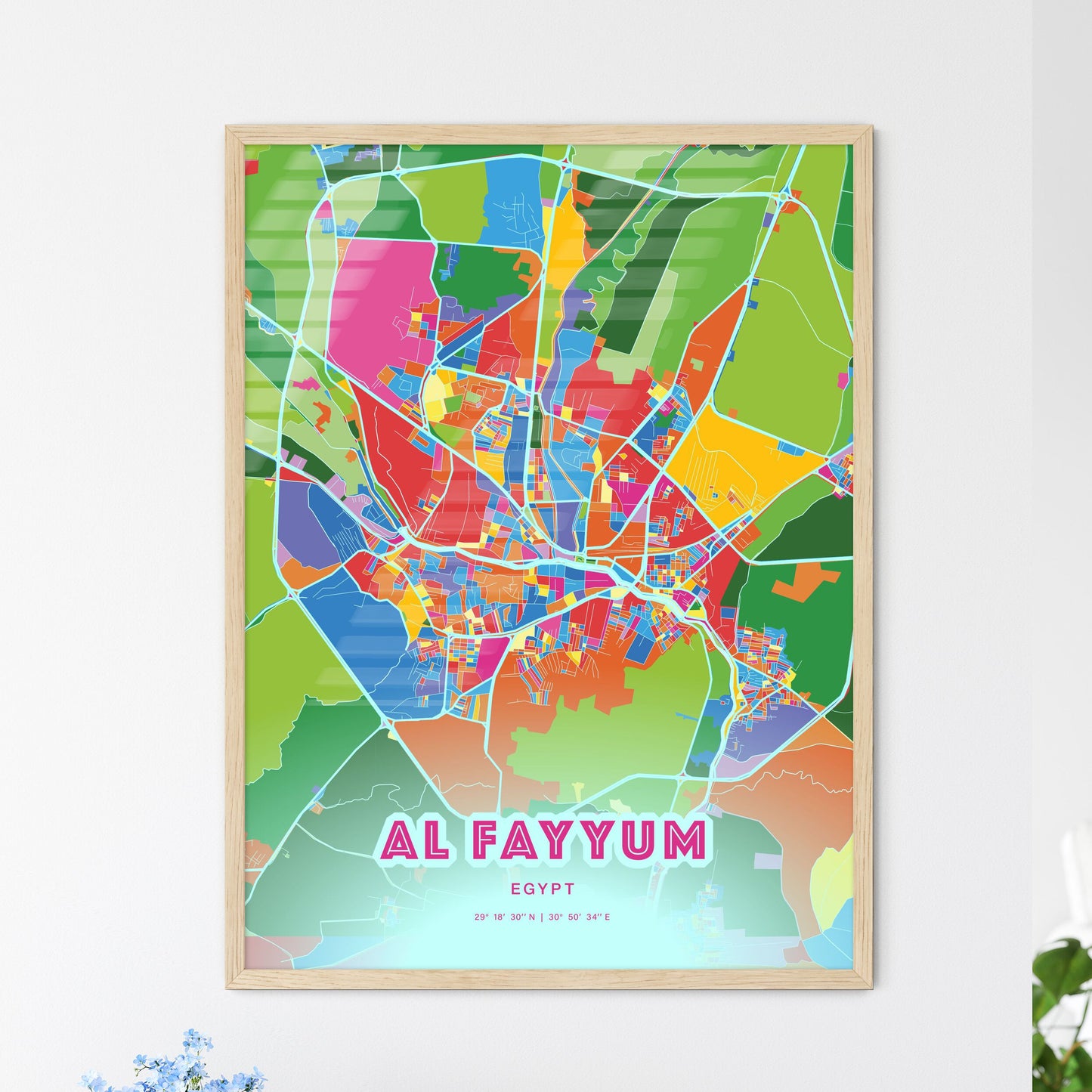 Colorful AL FAYYUM EGYPT Fine Art Map Crazy Colors