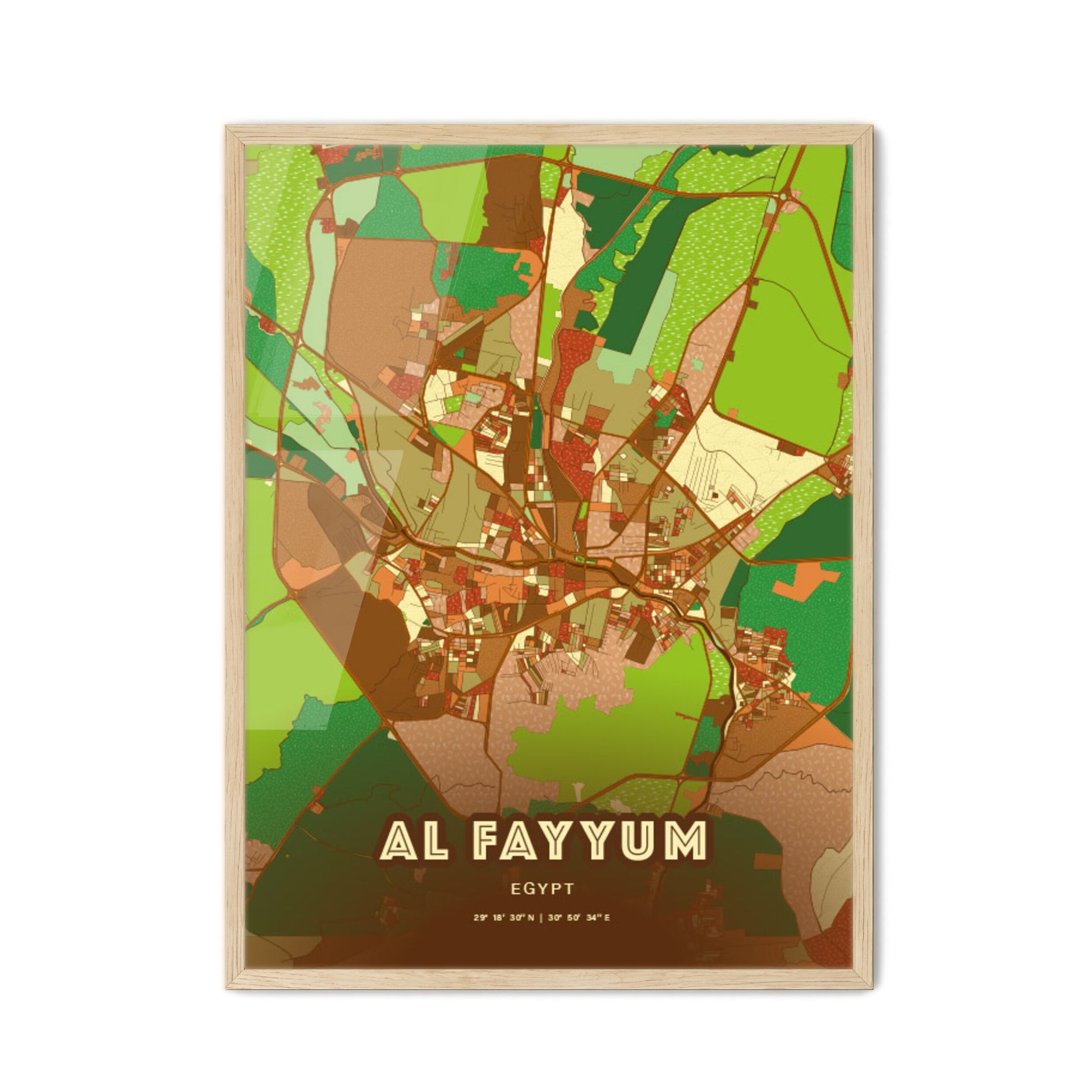 Colorful AL FAYYUM EGYPT Fine Art Map Farmhouse