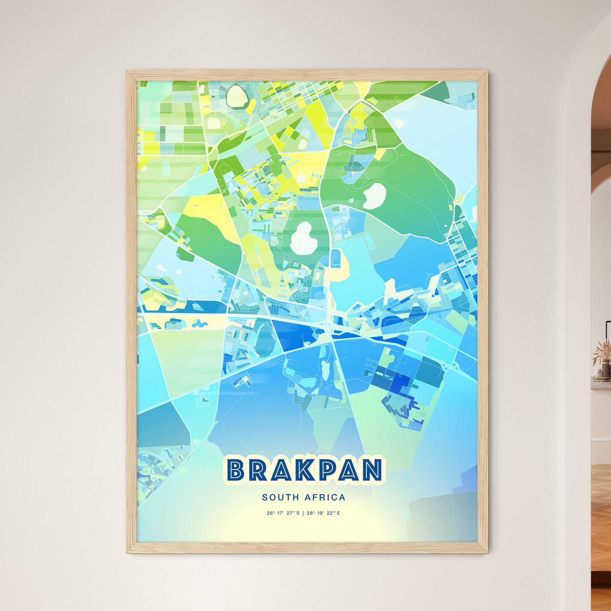 Colorful BRAKPAN SOUTH AFRICA Fine Art Map Cool Blue