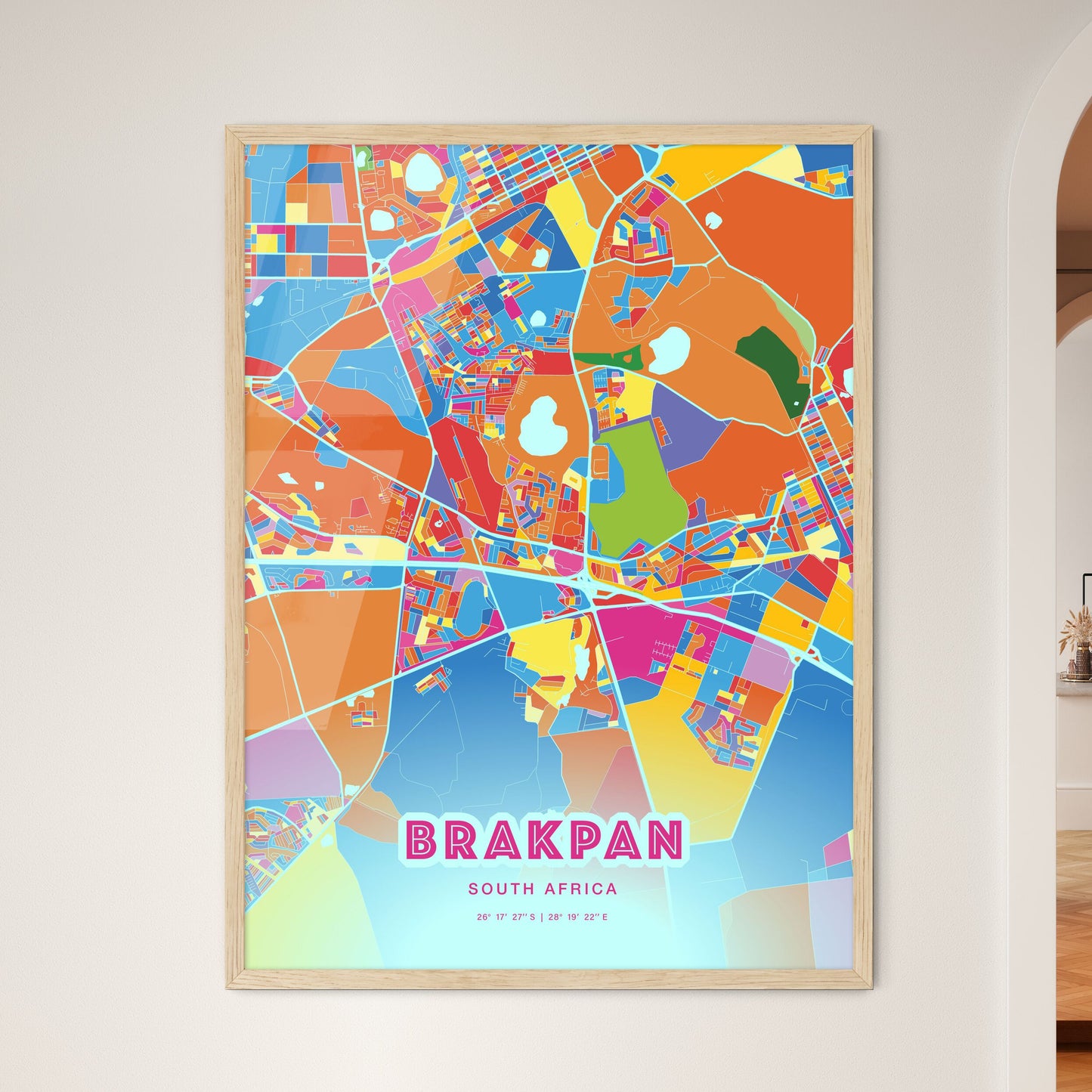 Colorful BRAKPAN SOUTH AFRICA Fine Art Map Crazy Colors