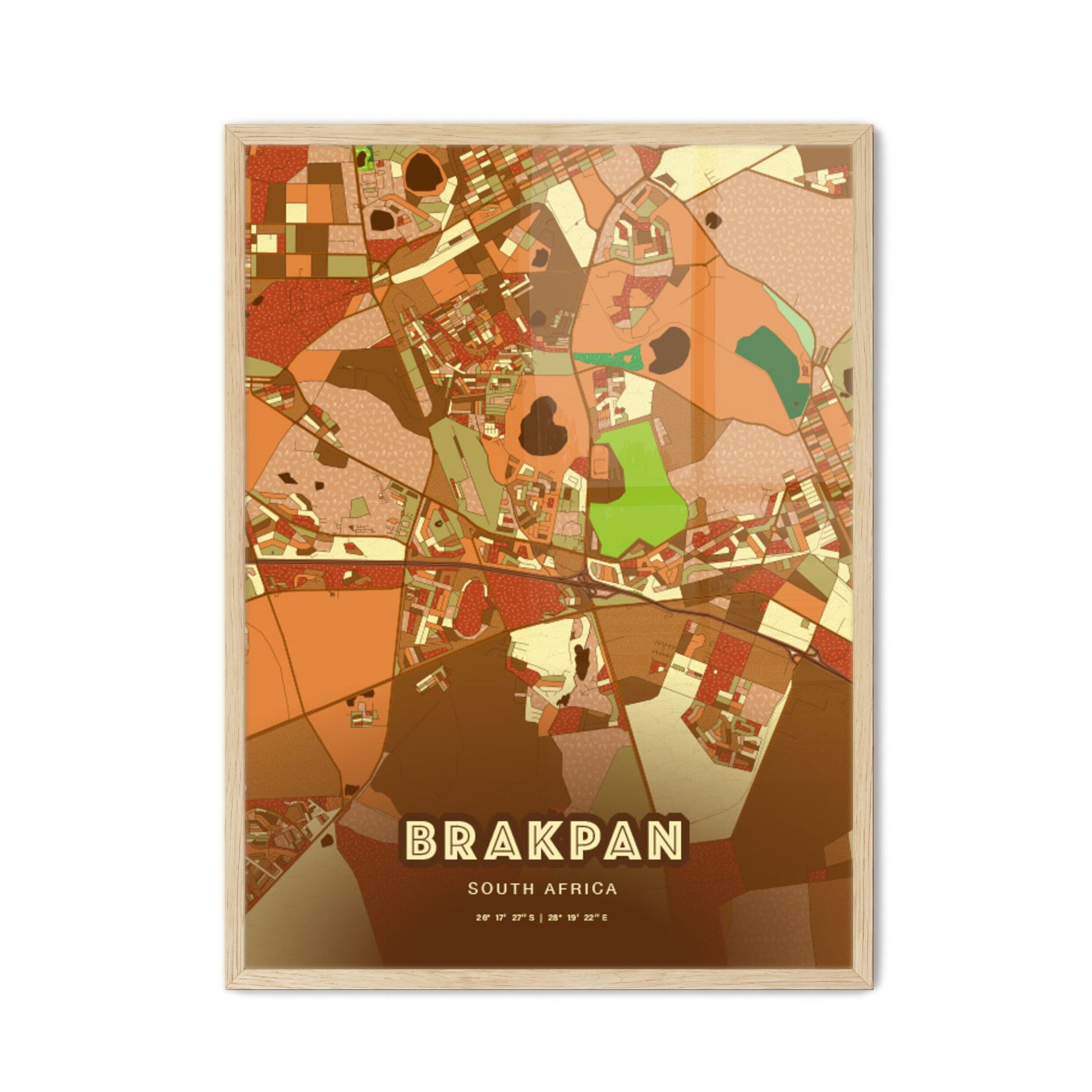 Colorful BRAKPAN SOUTH AFRICA Fine Art Map Farmhouse