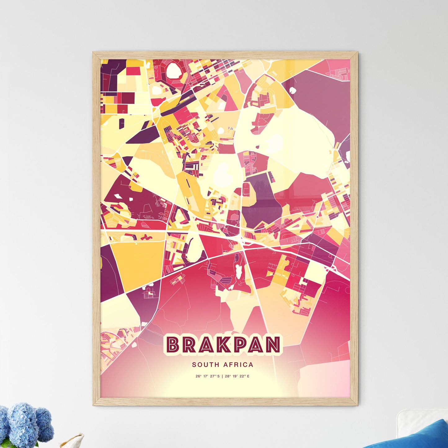 Colorful BRAKPAN SOUTH AFRICA Fine Art Map Hot Red