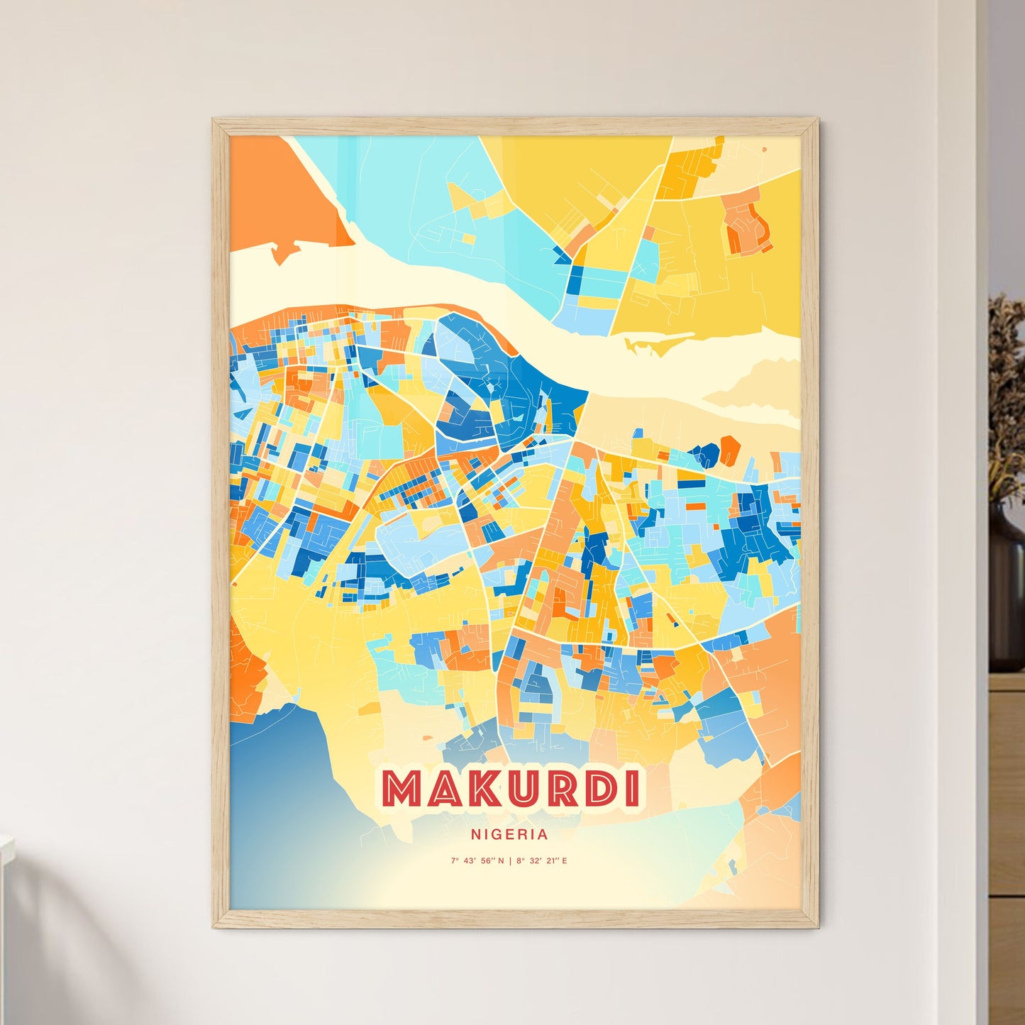 Colorful MAKURDI NIGERIA Fine Art Map Blue Orange