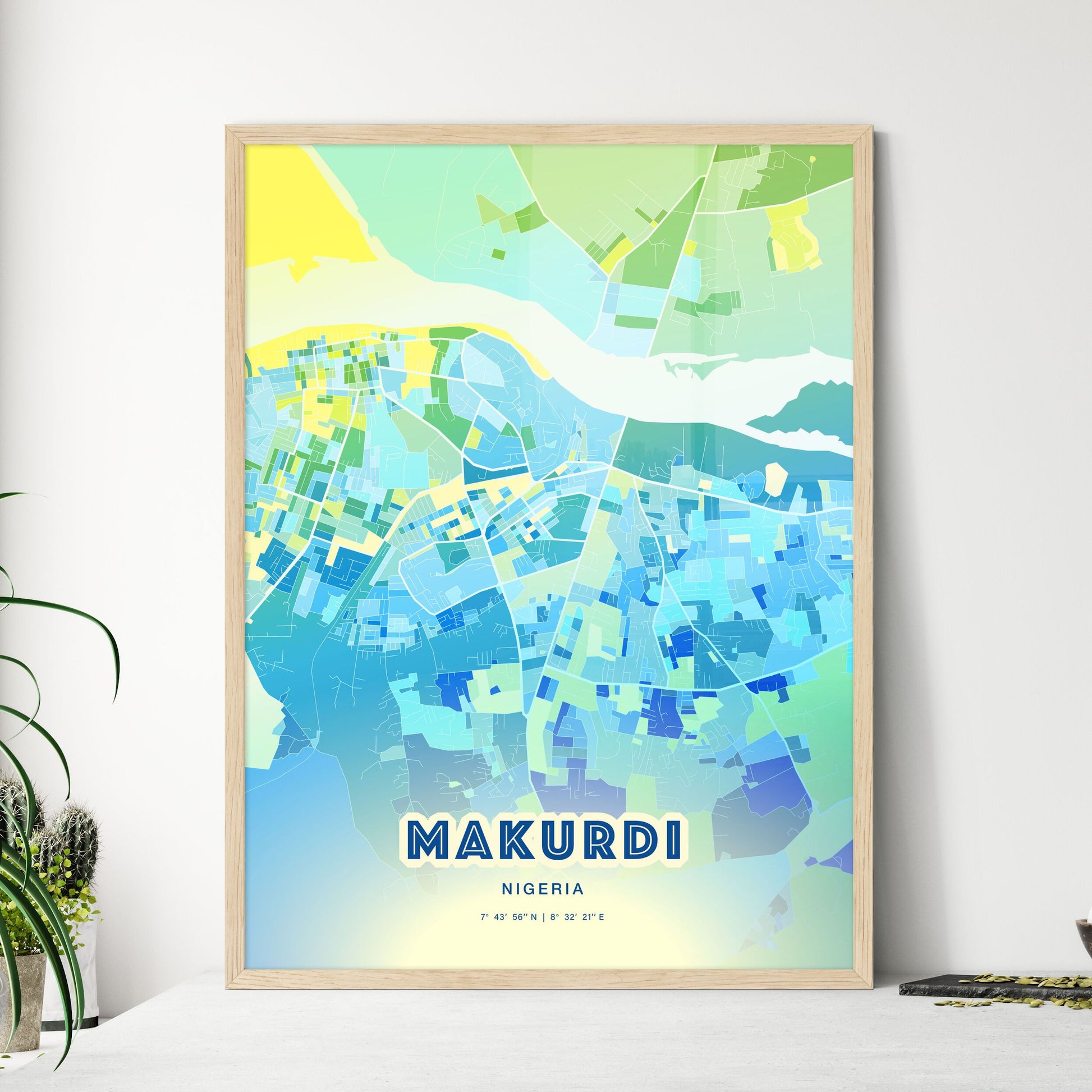 Colorful MAKURDI NIGERIA Fine Art Map Cool Blue
