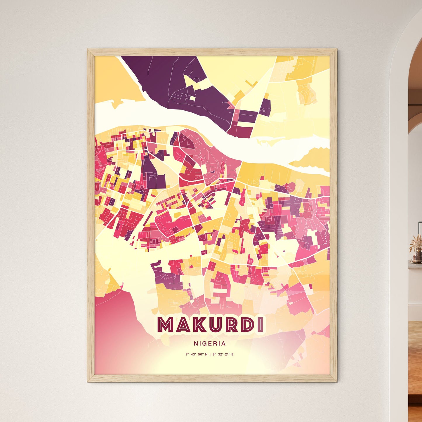 Colorful MAKURDI NIGERIA Fine Art Map Hot Red