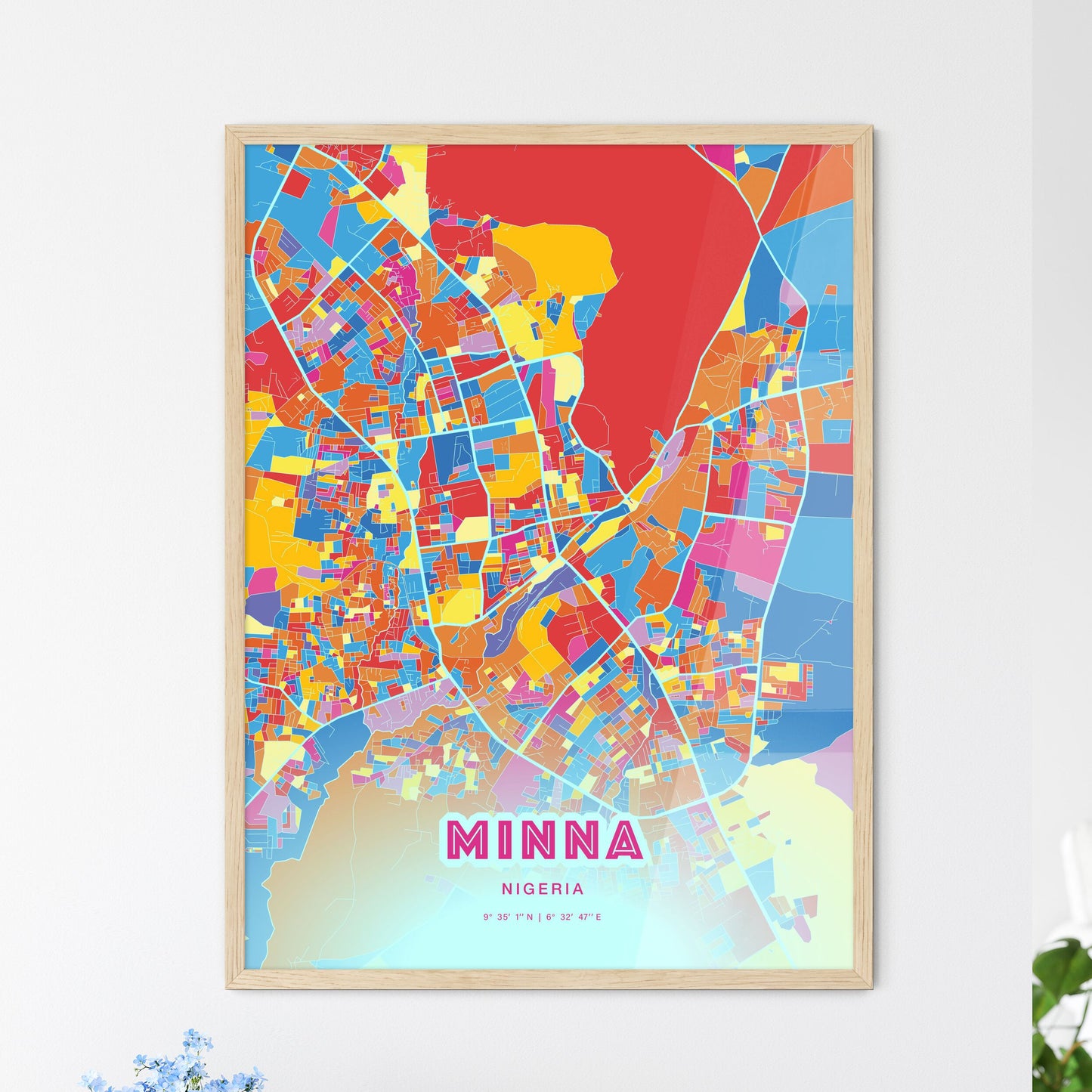Colorful MINNA NIGERIA Fine Art Map Crazy Colors