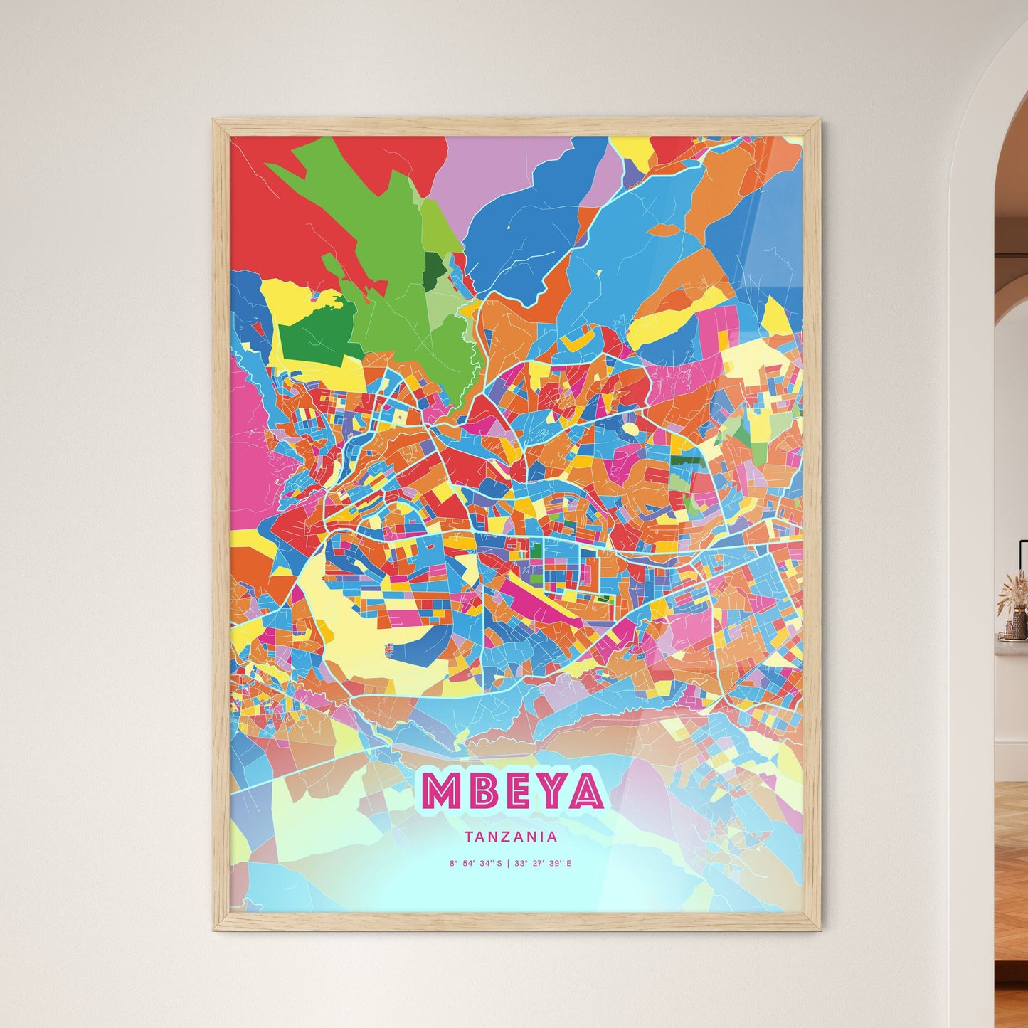 Colorful MBEYA TANZANIA Fine Art Map Crazy Colors