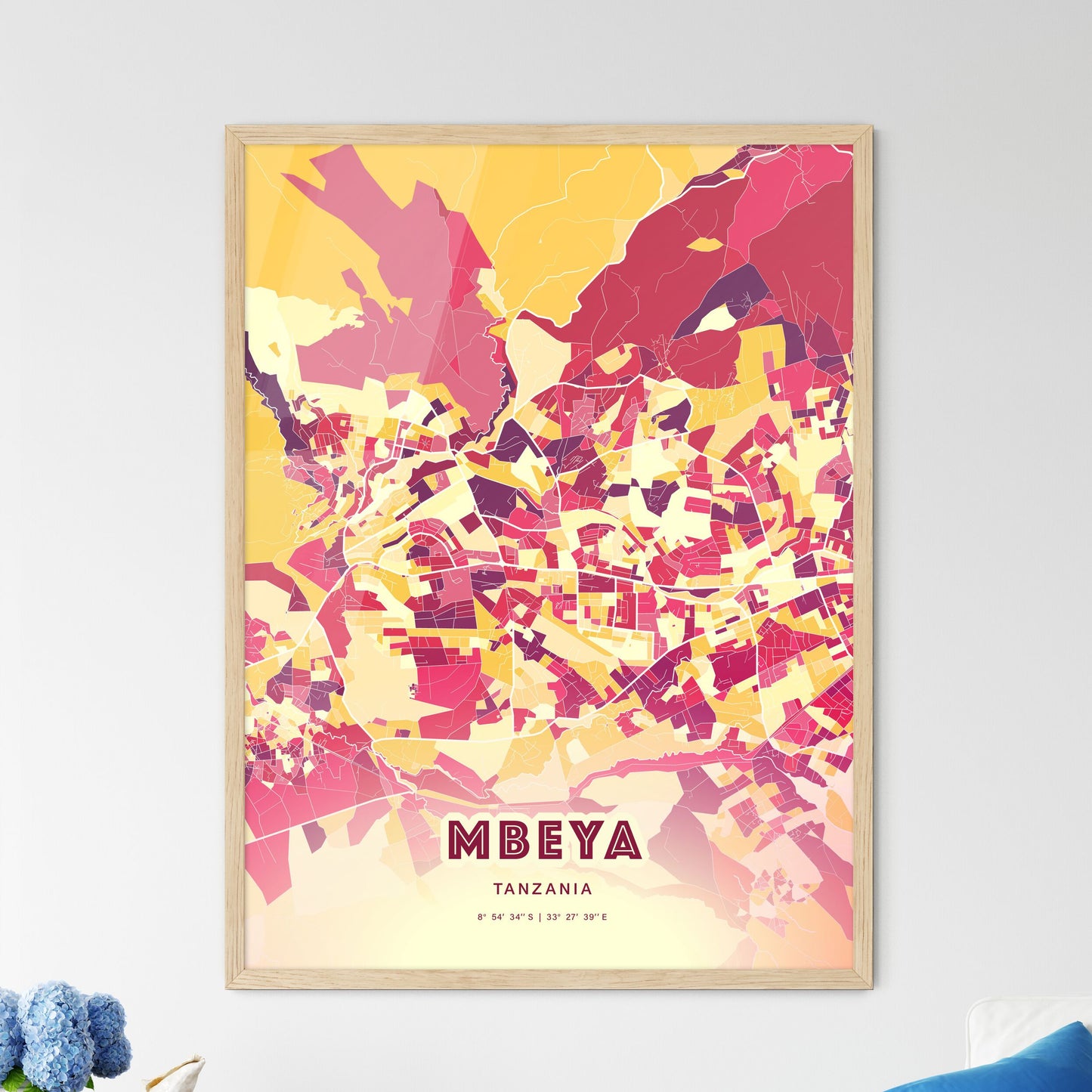 Colorful MBEYA TANZANIA Fine Art Map Hot Red