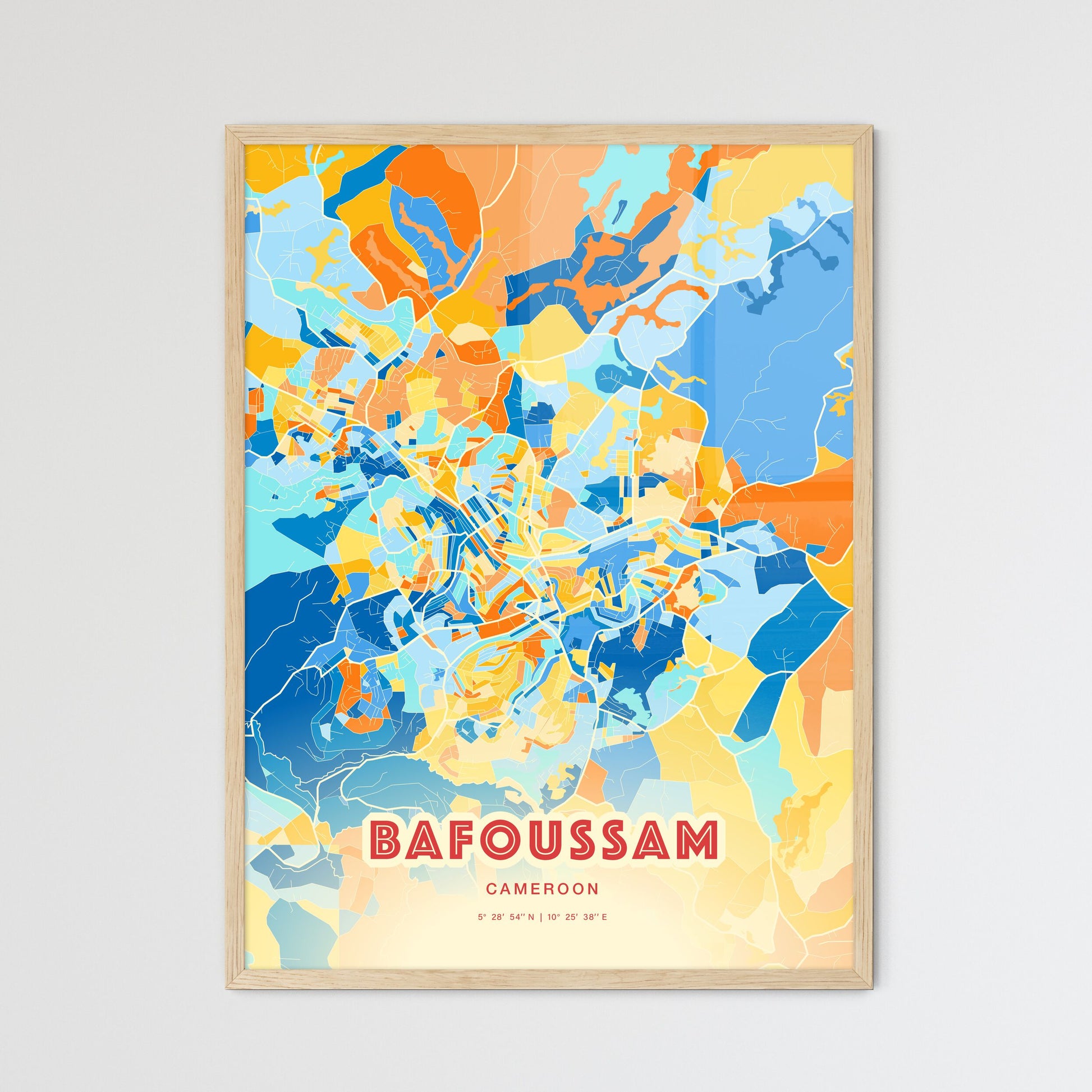 Colorful BAFOUSSAM CAMEROON Fine Art Map Blue Orange