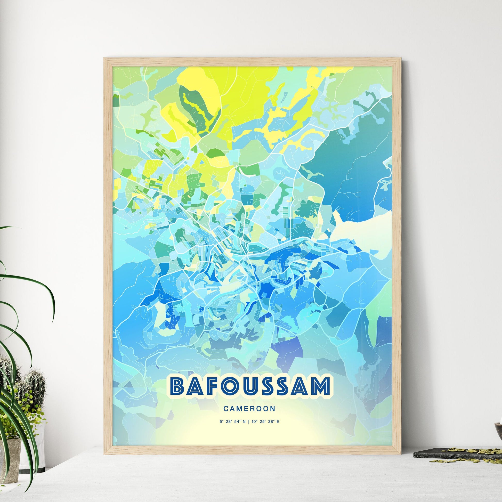 Colorful BAFOUSSAM CAMEROON Fine Art Map Cool Blue