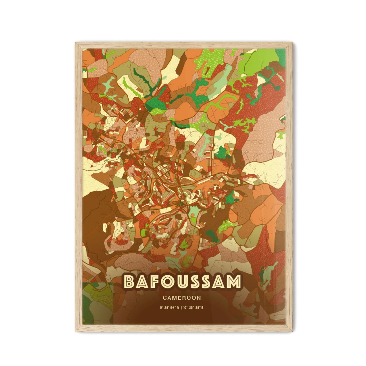 Colorful BAFOUSSAM CAMEROON Fine Art Map Farmhouse