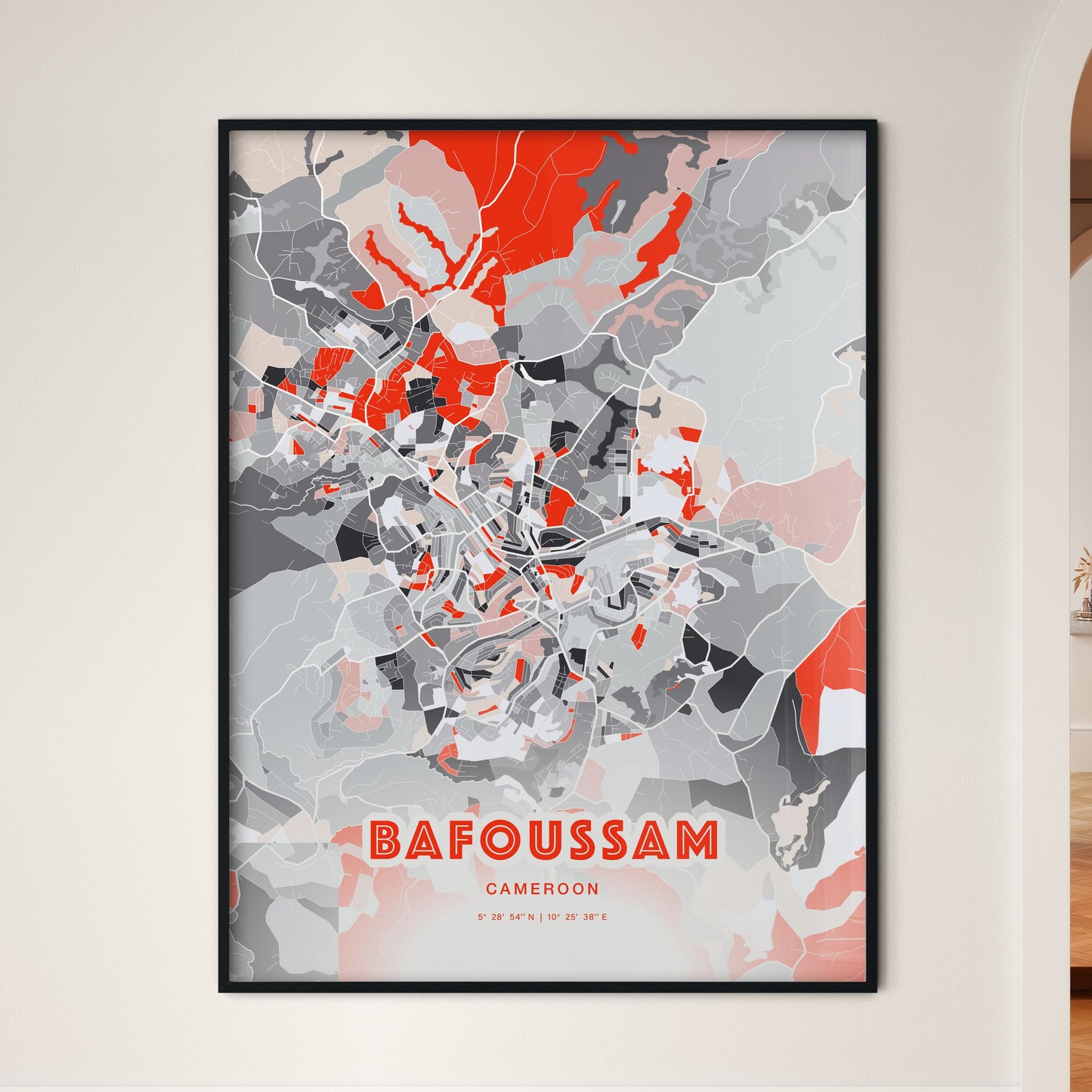 Colorful BAFOUSSAM CAMEROON Fine Art Map Modern