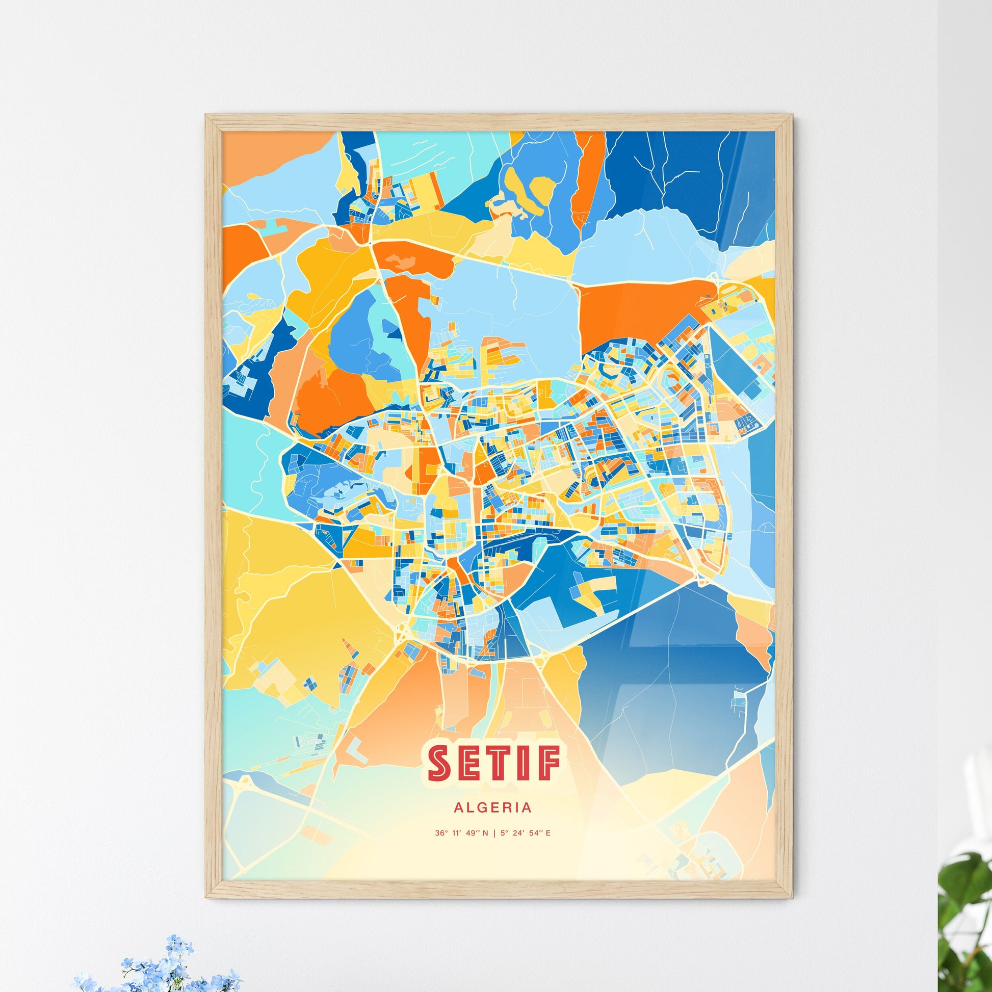 Colorful SETIF ALGERIA Fine Art Map Blue Orange