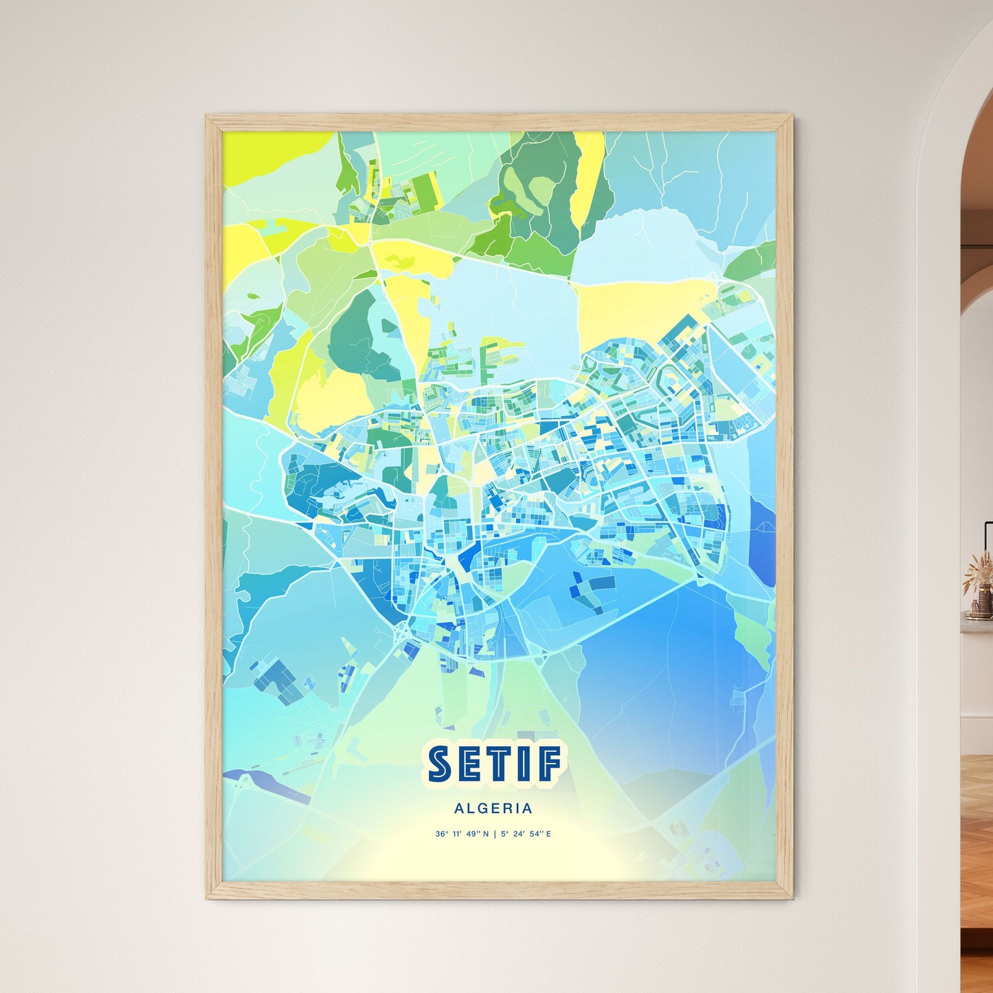 Colorful SETIF ALGERIA Fine Art Map Cool Blue