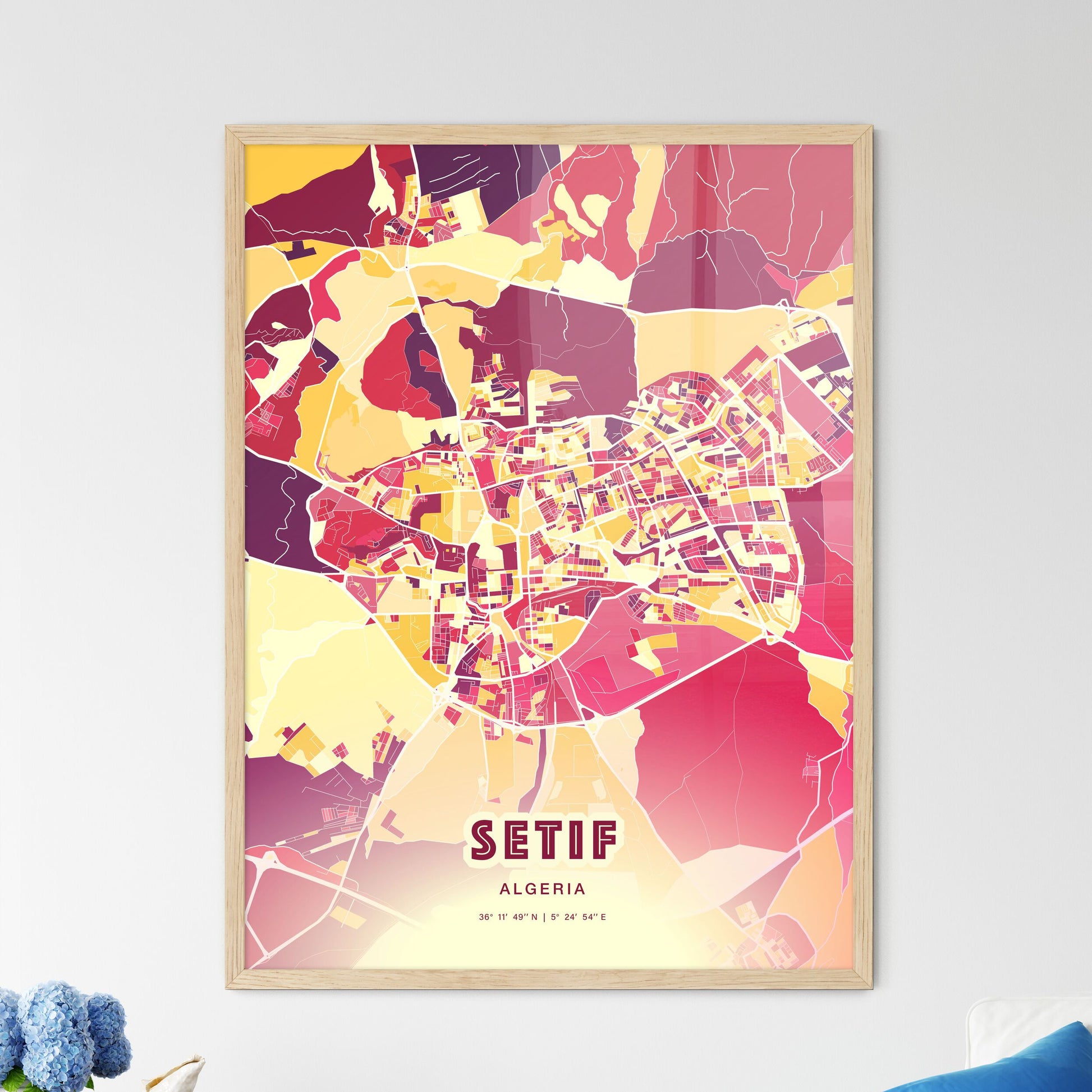 Colorful SETIF ALGERIA Fine Art Map Hot Red