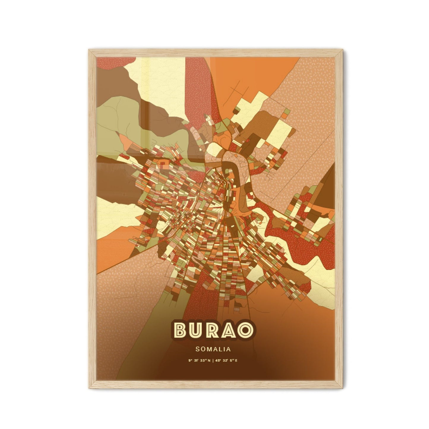 Colorful BURAO SOMALIA Fine Art Map Farmhouse