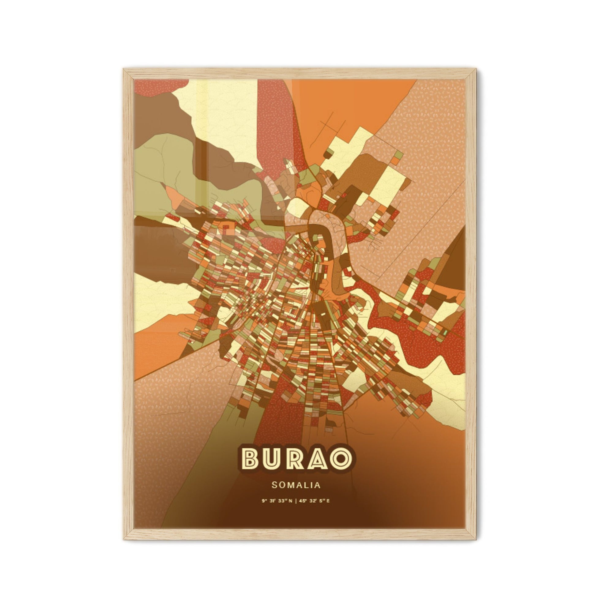 Colorful BURAO SOMALIA Fine Art Map Farmhouse