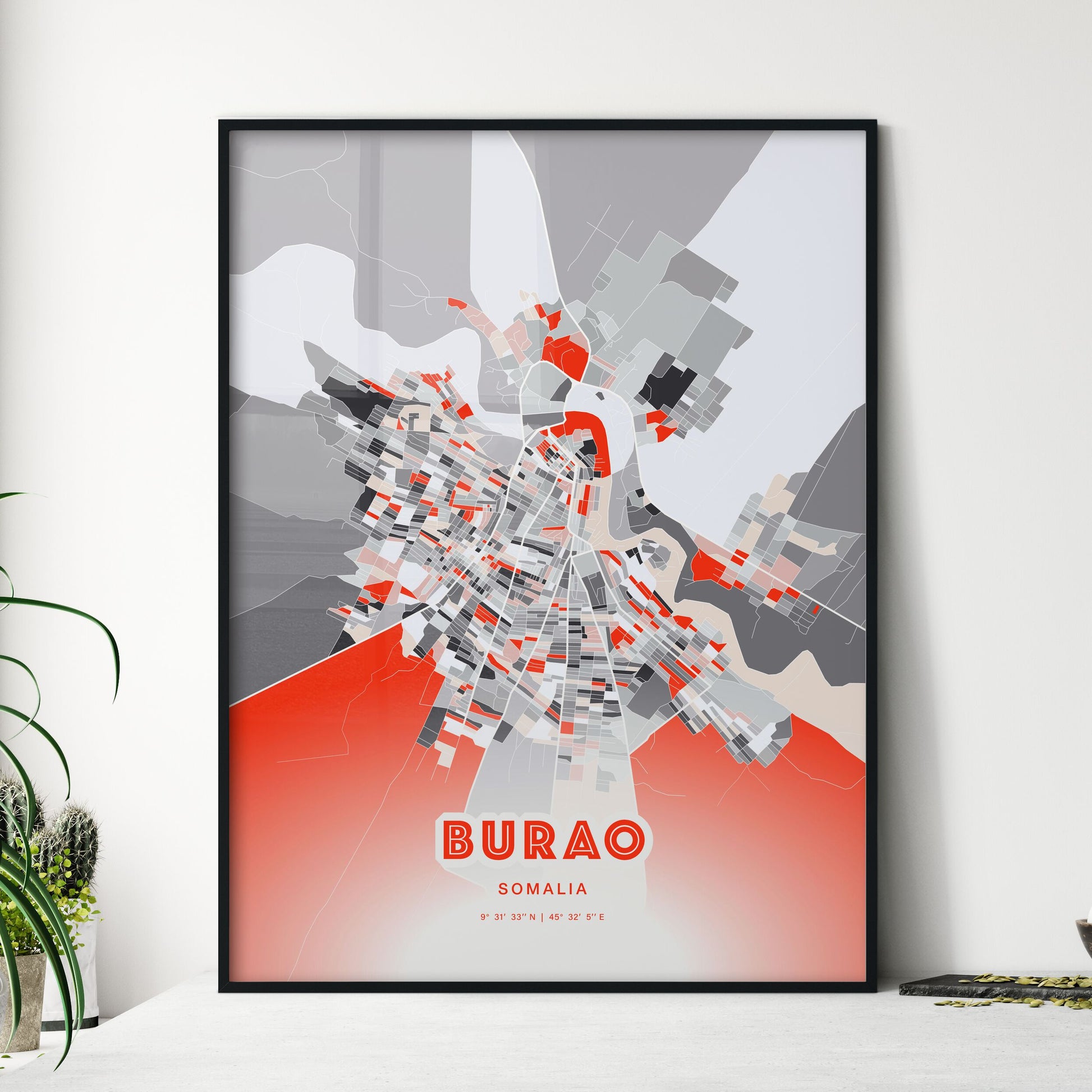 Colorful BURAO SOMALIA Fine Art Map Modern