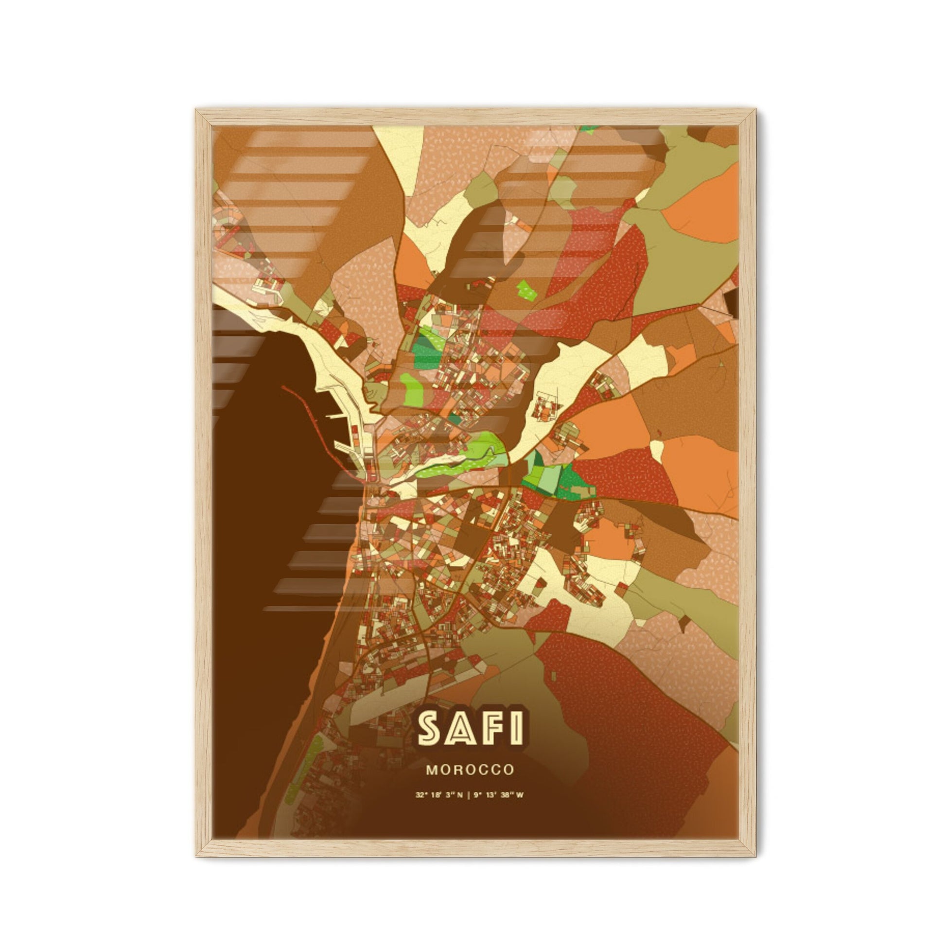 Colorful SAFI MOROCCO Fine Art Map Farmhouse