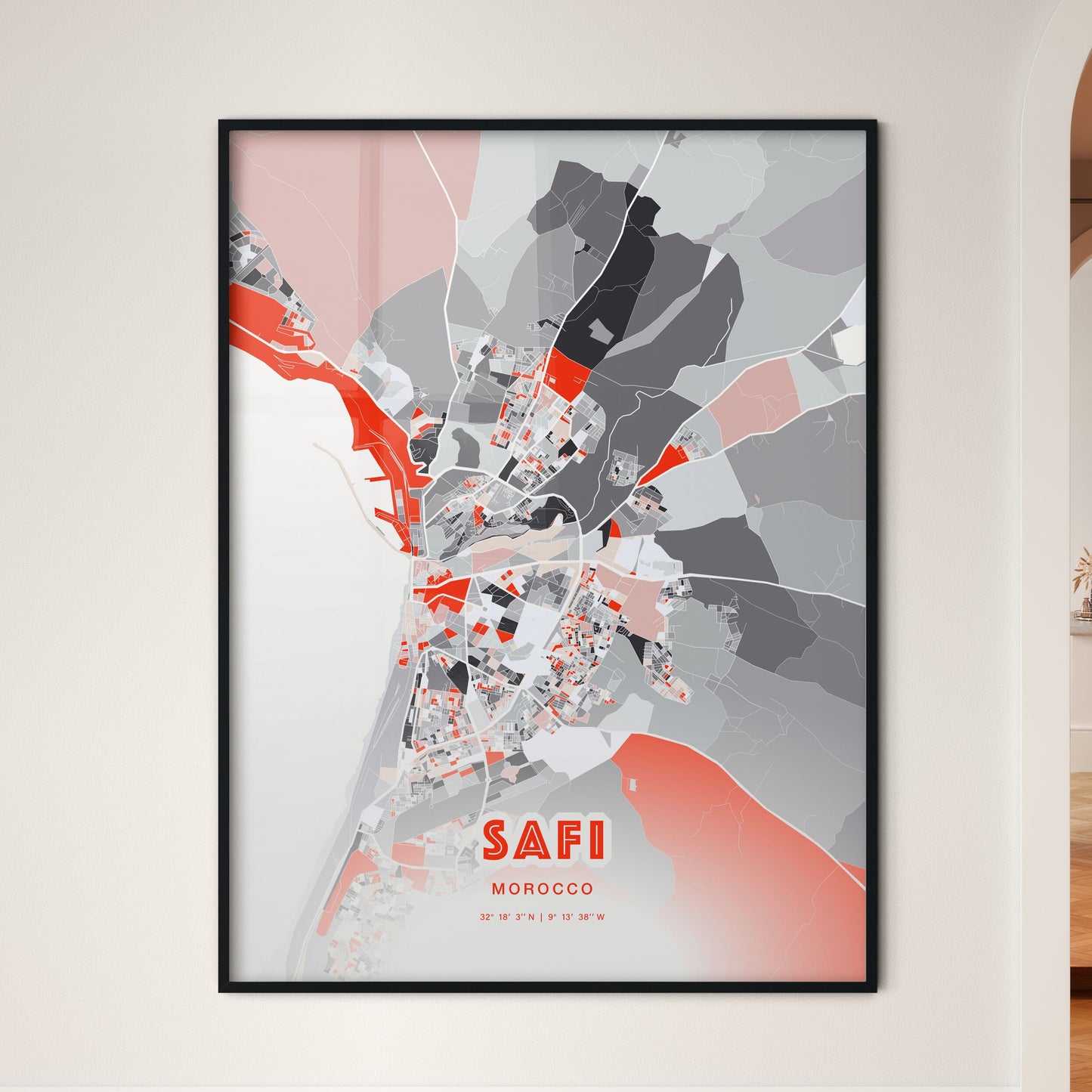 Colorful SAFI MOROCCO Fine Art Map Modern