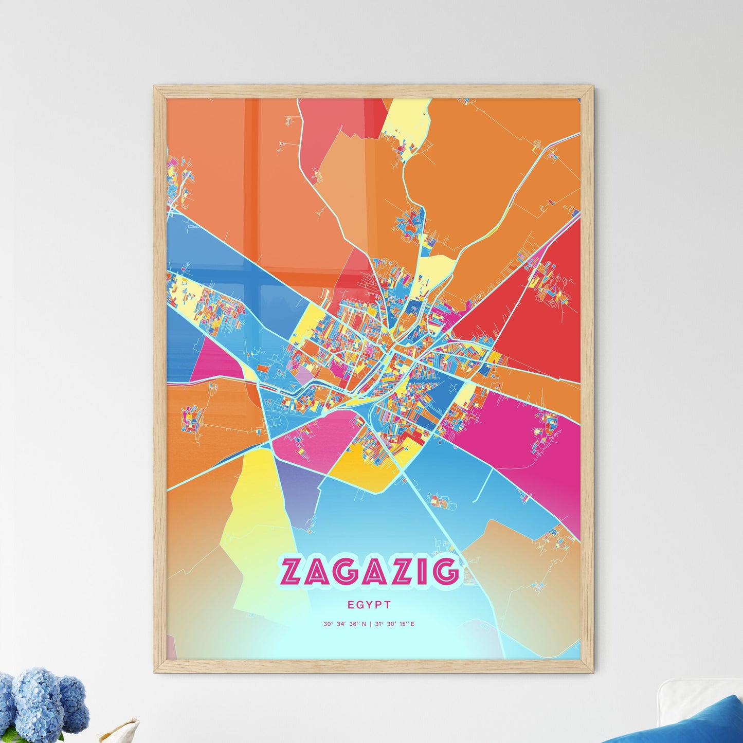Colorful ZAGAZIG EGYPT Fine Art Map Crazy Colors