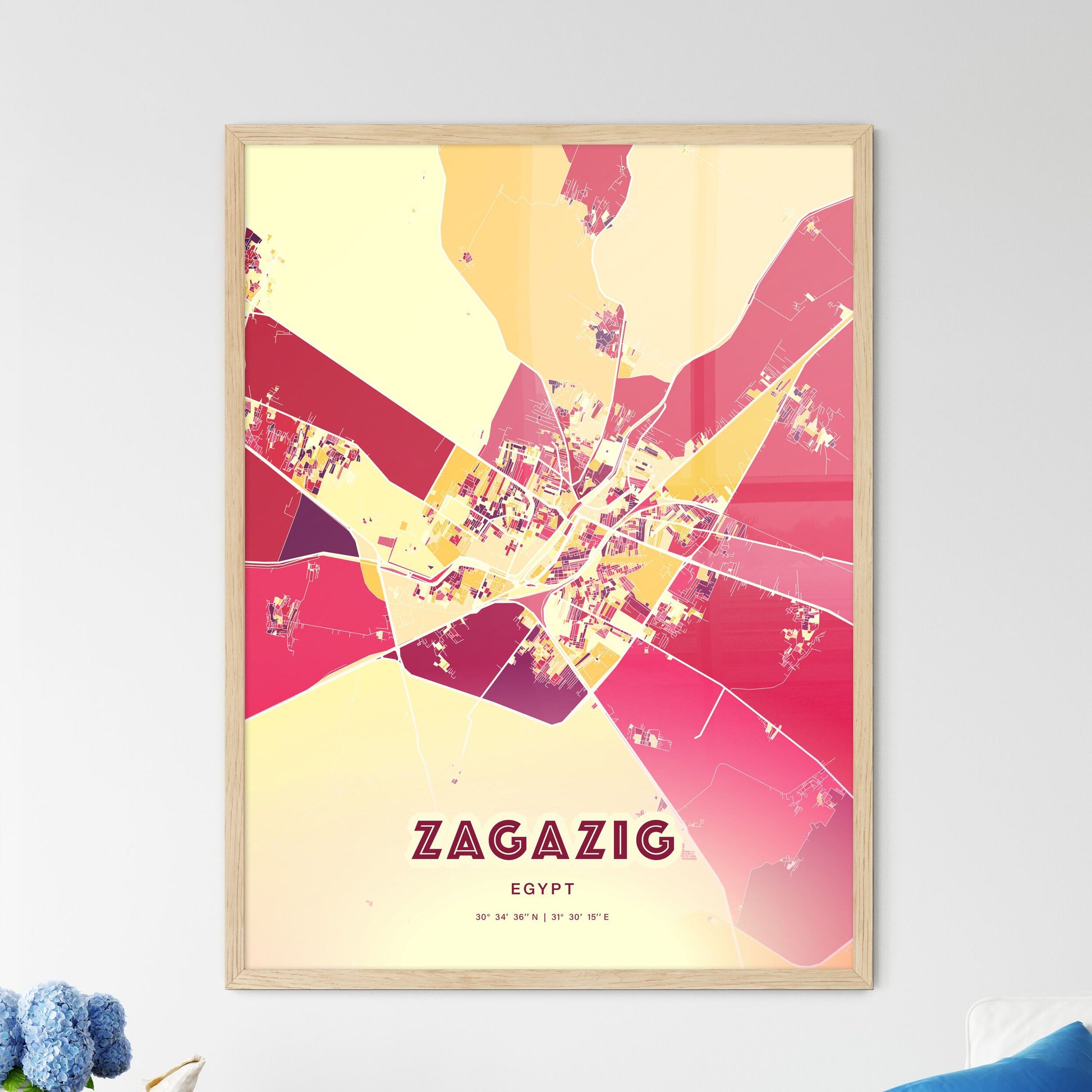 Colorful ZAGAZIG EGYPT Fine Art Map Hot Red