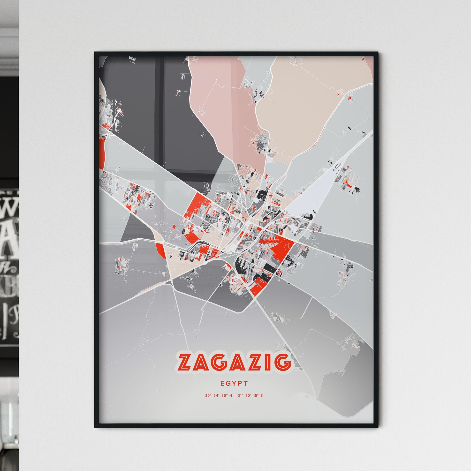 Colorful ZAGAZIG EGYPT Fine Art Map Modern