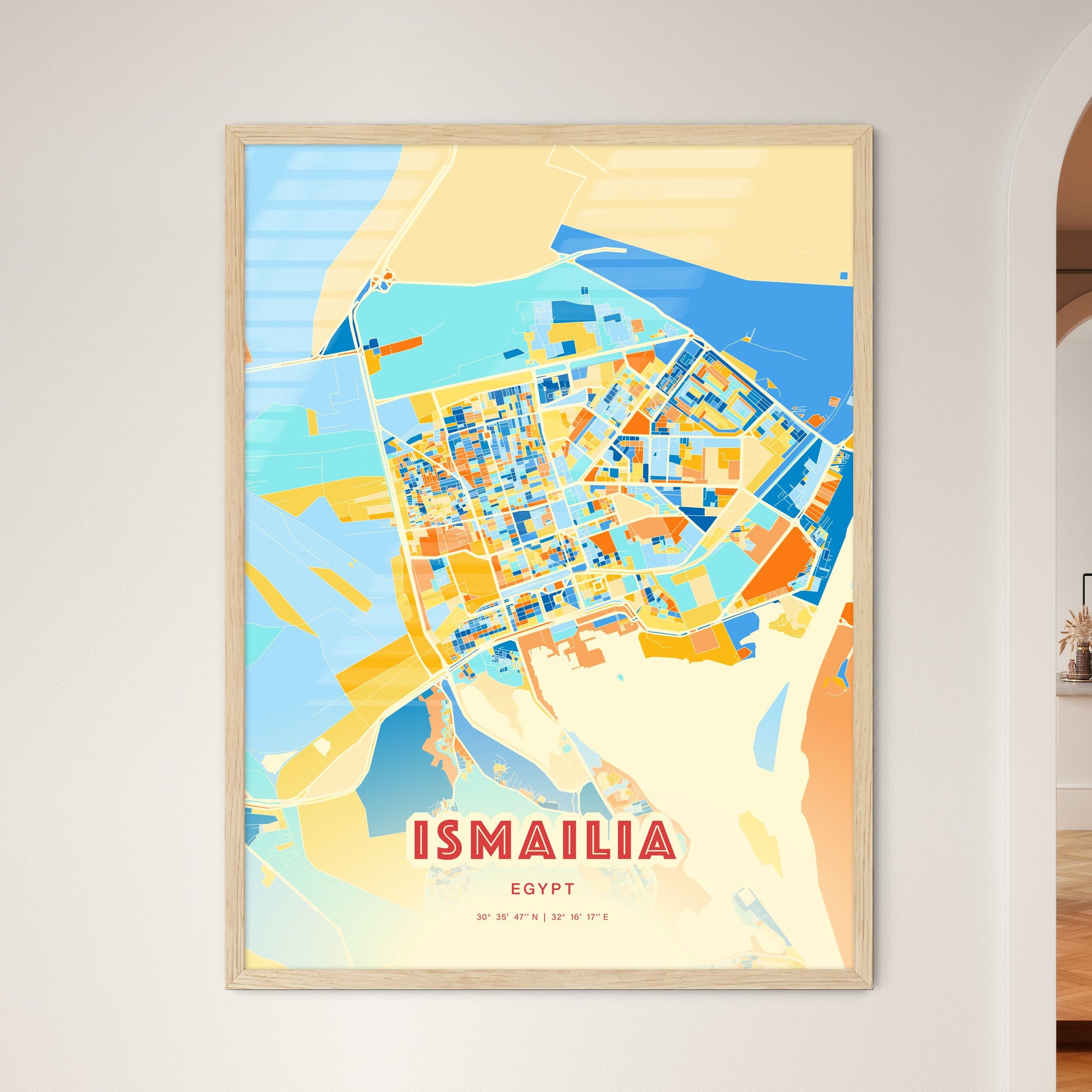 Colorful ISMAILIA EGYPT Fine Art Map Blue Orange