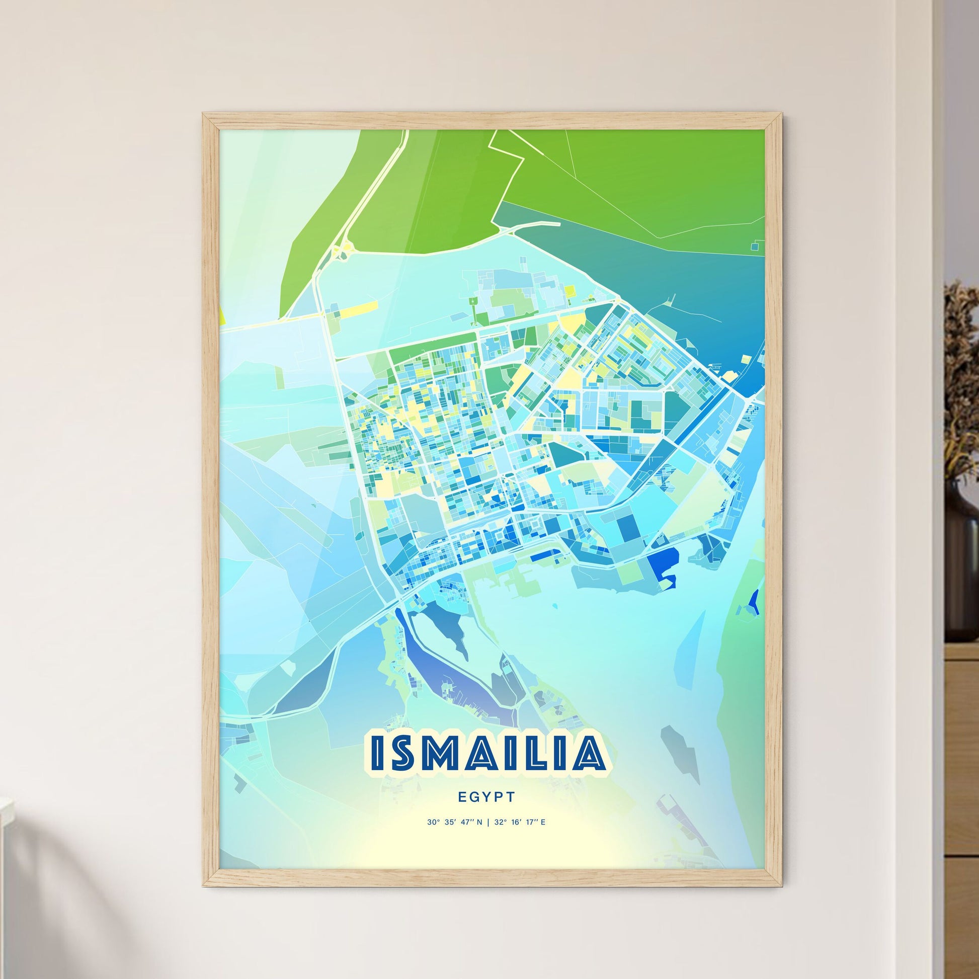 Colorful ISMAILIA EGYPT Fine Art Map Cool Blue