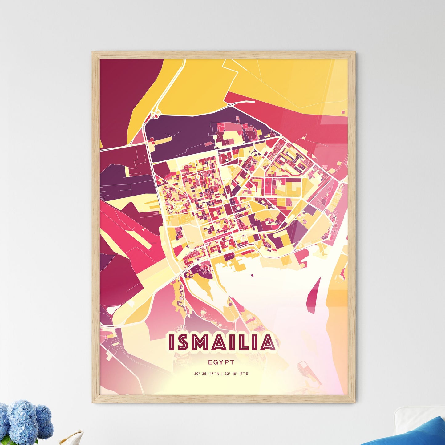 Colorful ISMAILIA EGYPT Fine Art Map Hot Red