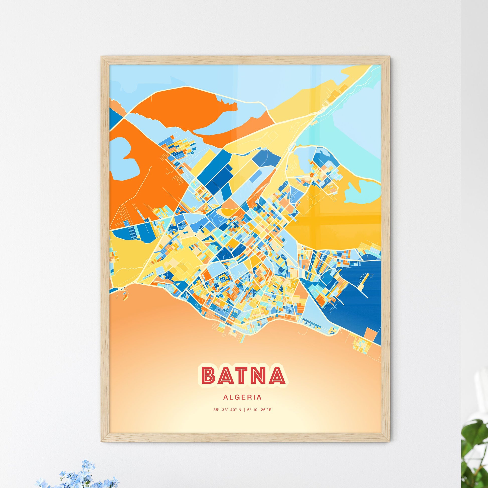 Colorful BATNA ALGERIA Fine Art Map Blue Orange