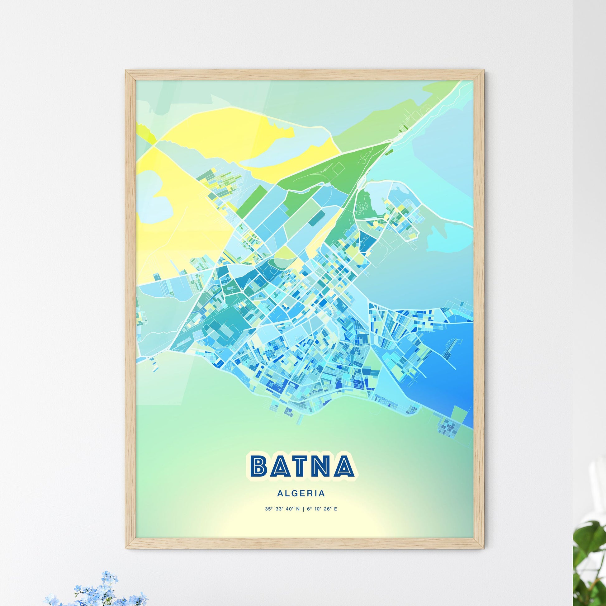 Colorful BATNA ALGERIA Fine Art Map Cool Blue